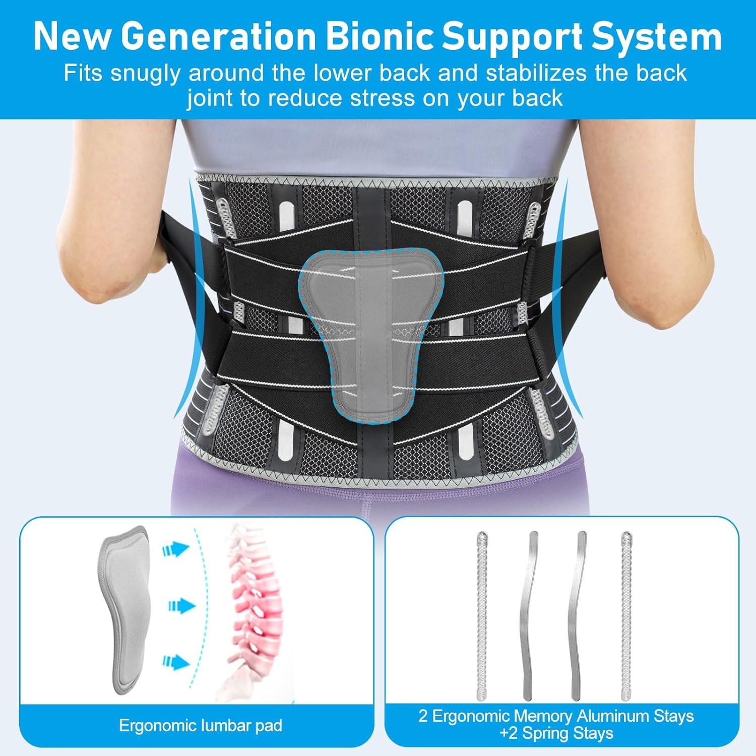 BRACEPOST Lower Back Brace w/Removable Lumbar Pad XX-Large (46.5″-54.5″ Waist)