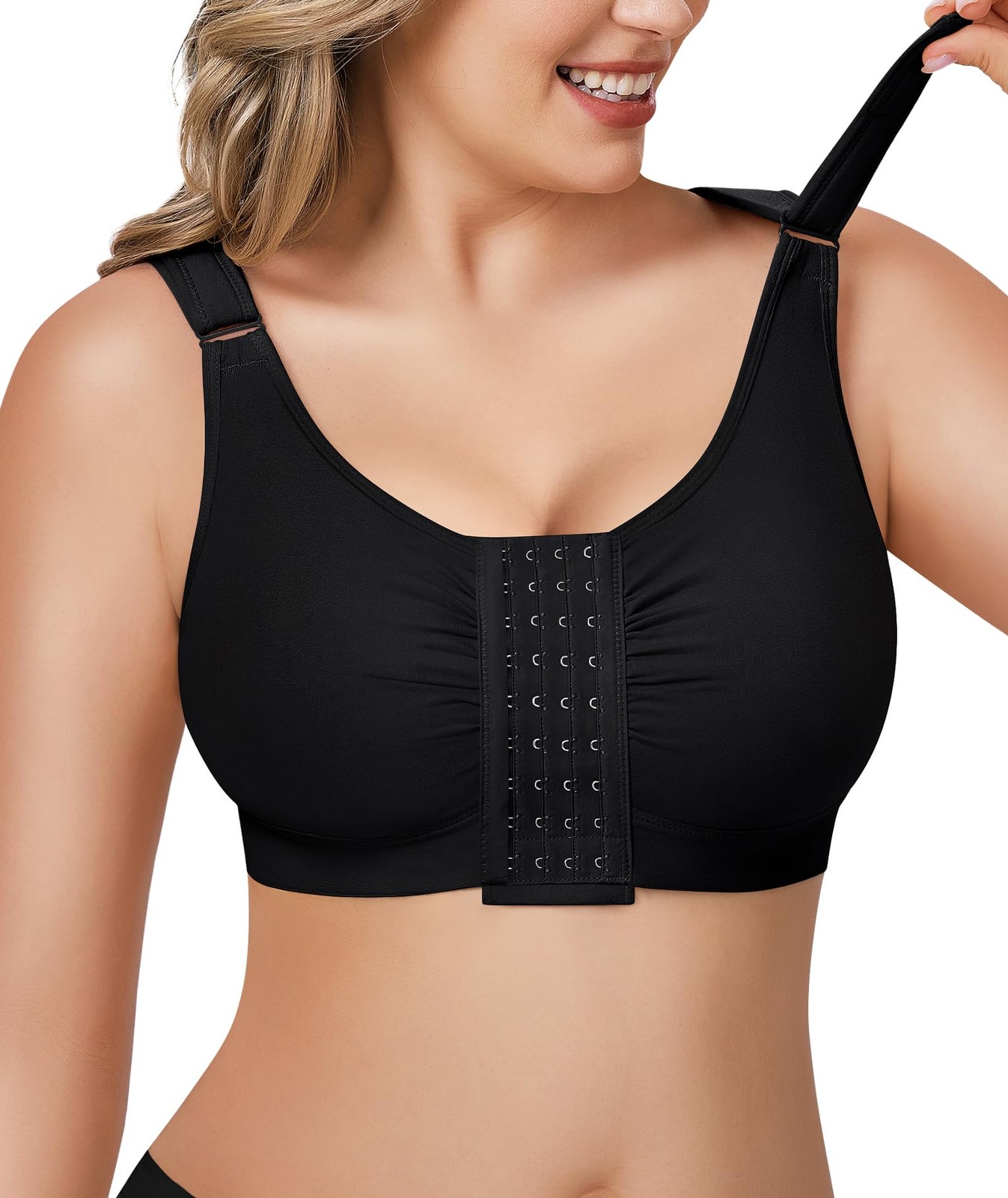 Post Surgery Front Closure Mastectomy Bra, Wireless, Full Coverage, Black L