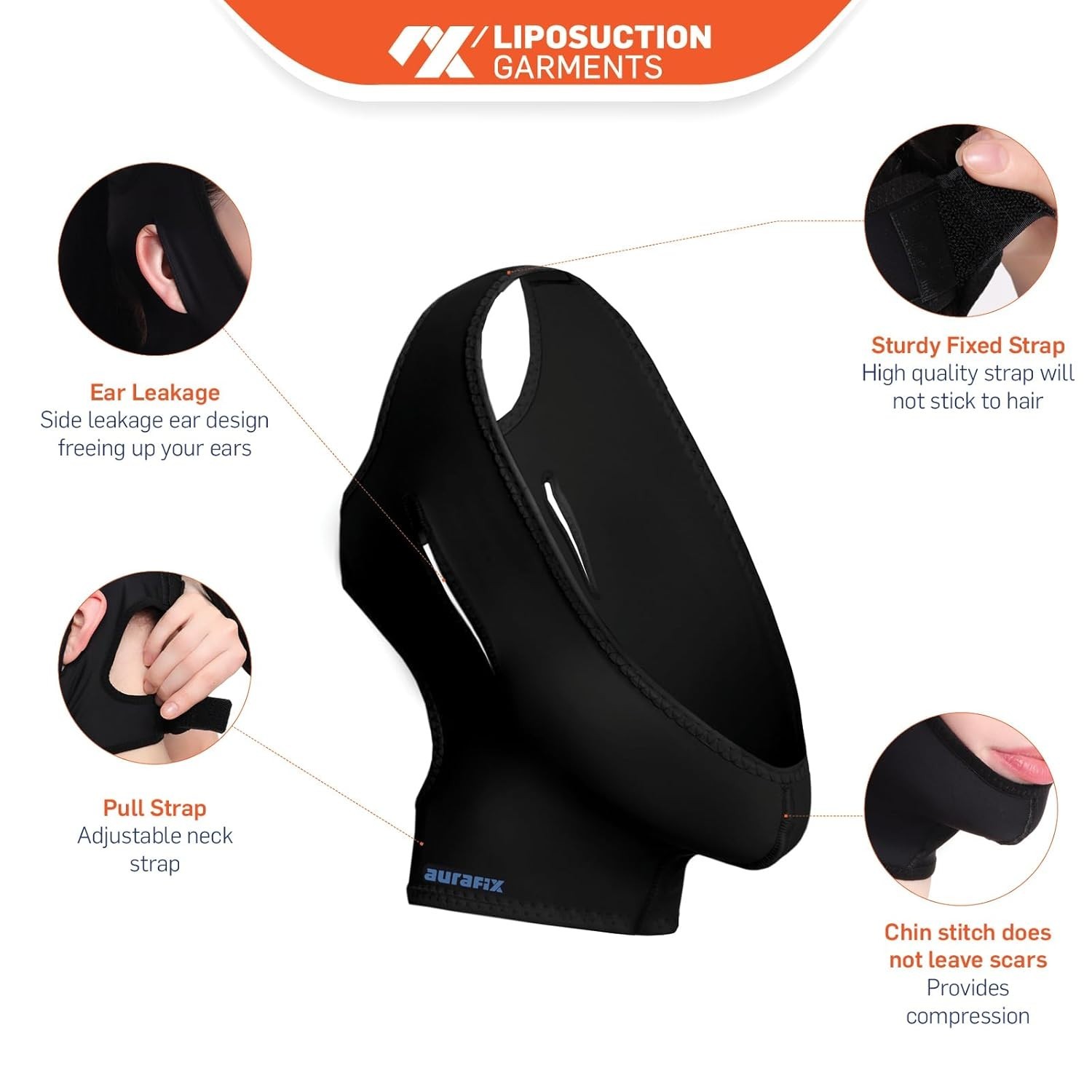Jowl Tightening Chin Strap for Women Large Black Optimal Compression Lightweight