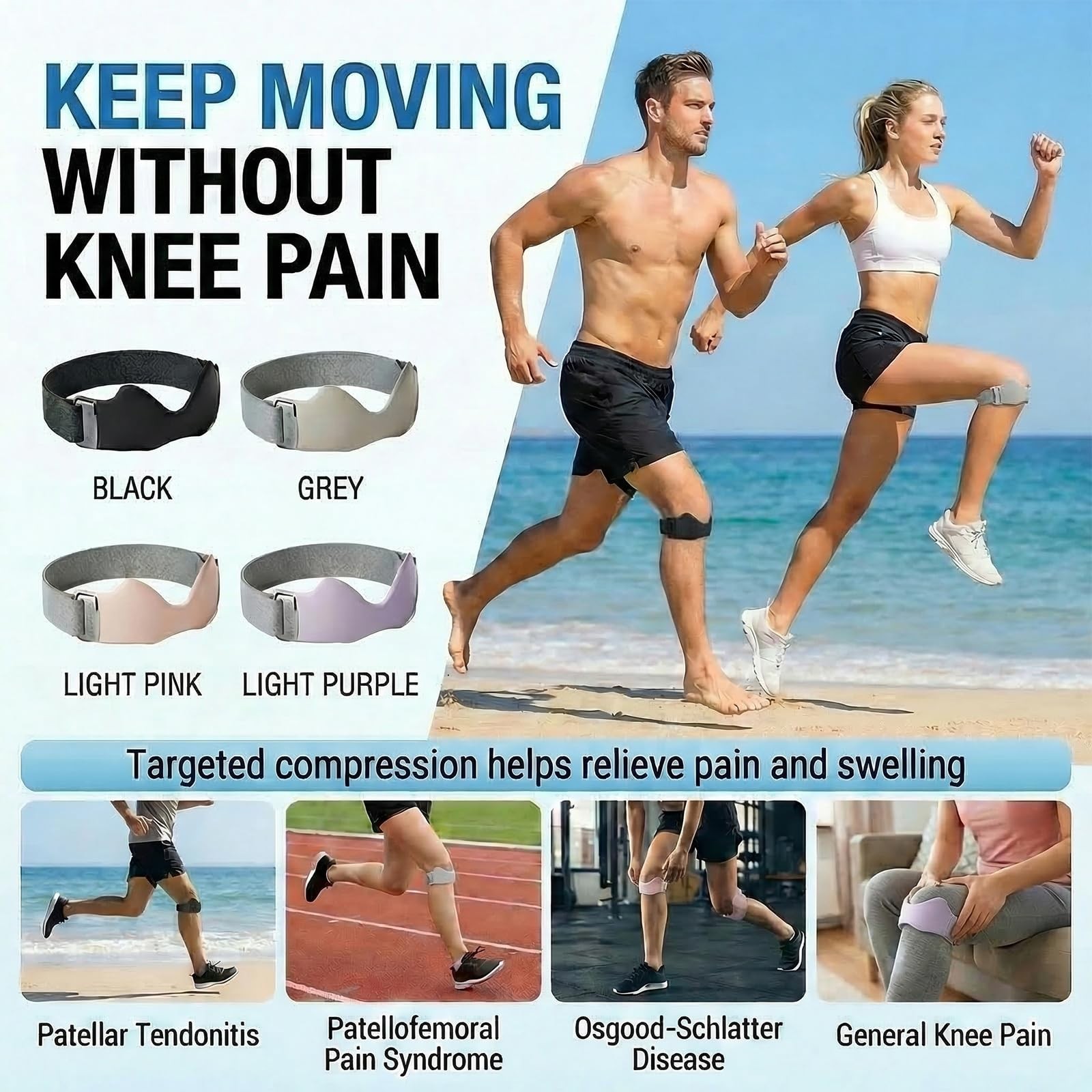 Silicone Patellar Tendon Knee Strap for Men & Women, Non-Slip Targeted Suppor…