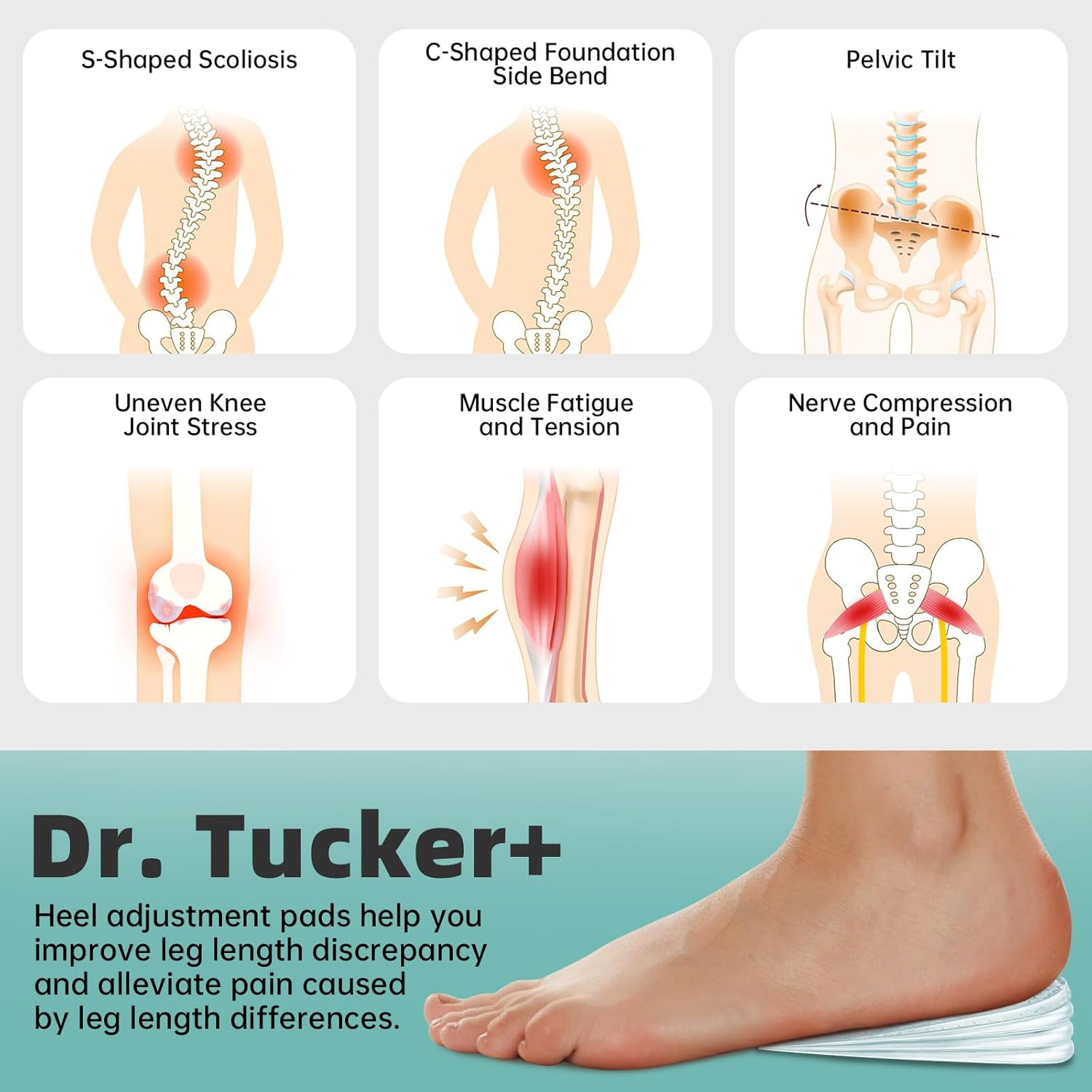 Heel Lifts, Shoe Lifts for Uneven Legs, 4 Layers Adjustable Orthopedic Heel Lift