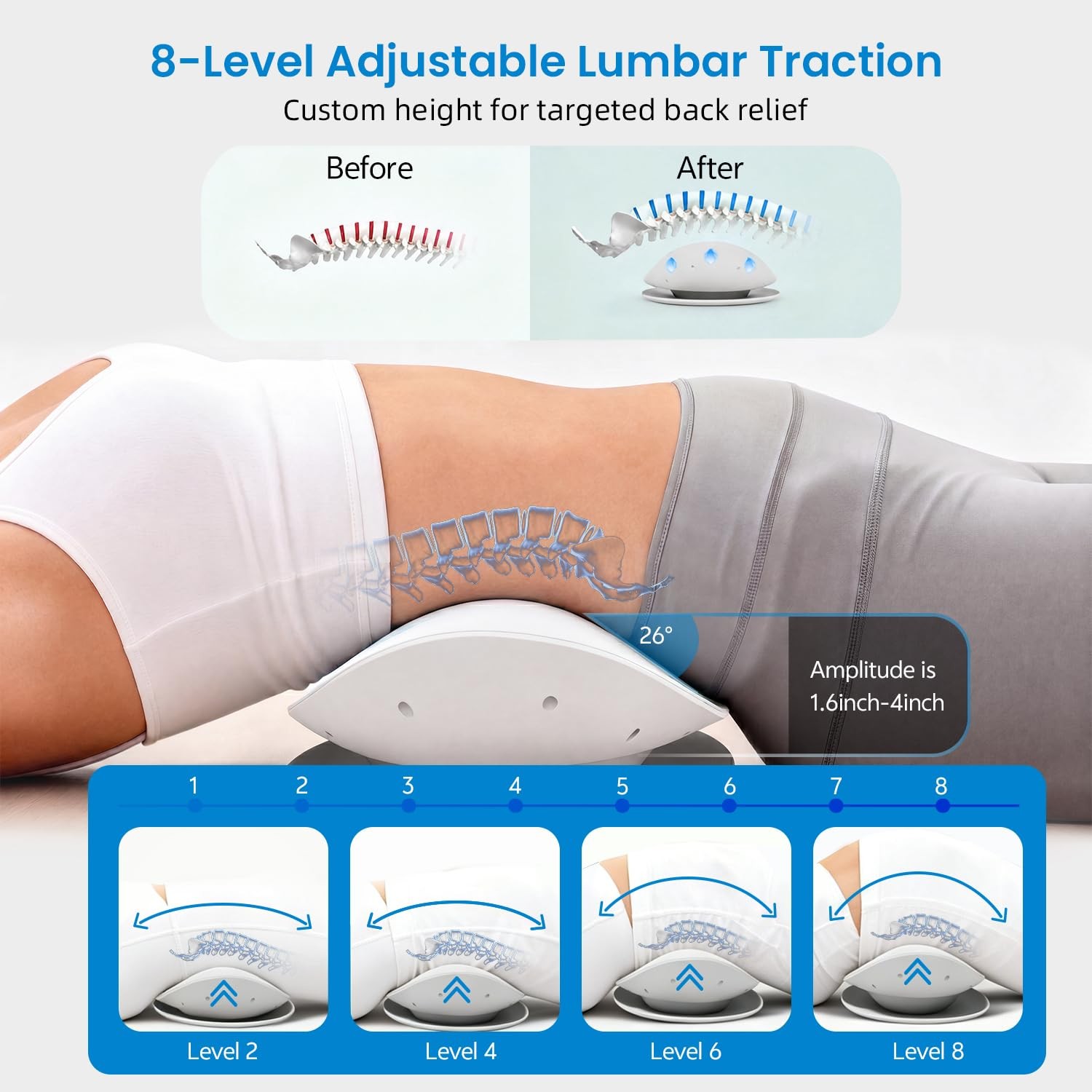 COMFORLAY 4 in 1 Cordless Lower Back Massager with Heat and 8 Levels Electrot…