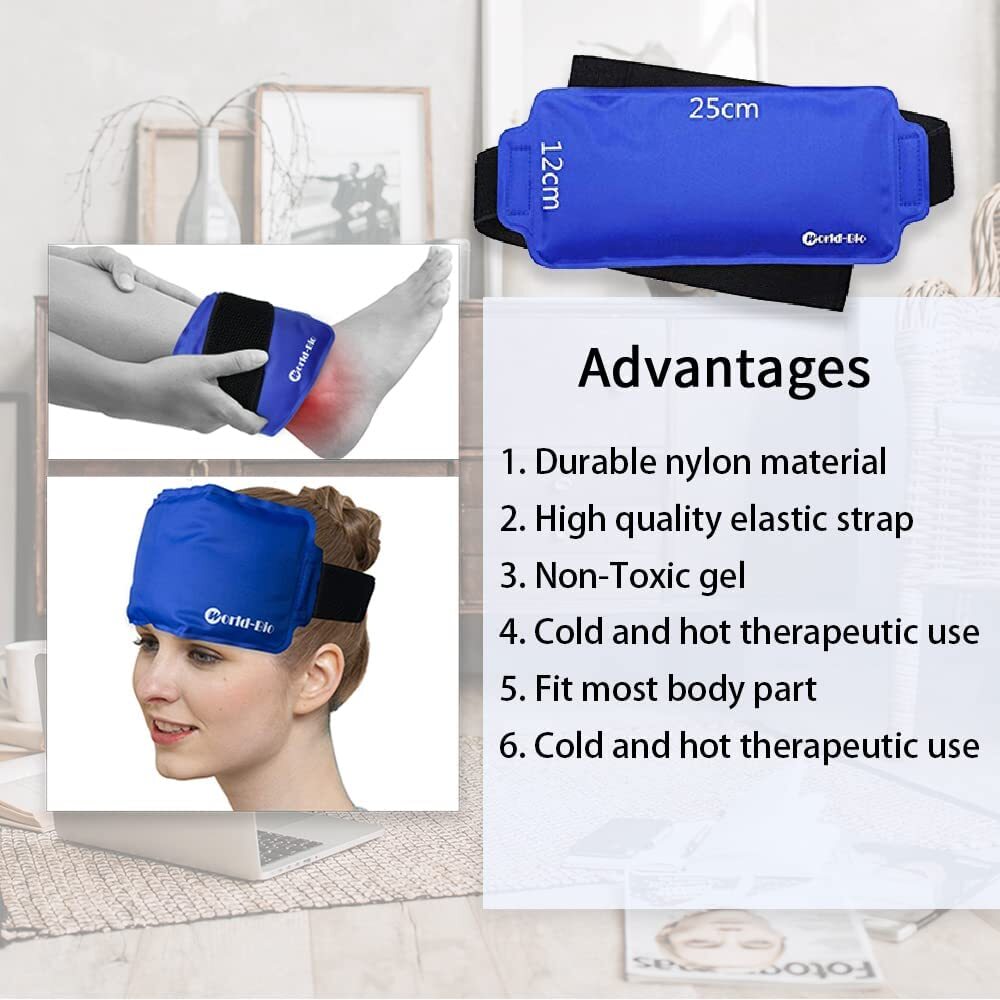 Premium Adjustable Safe Portable Reusable Nylon Gel Cold Hot Pack 2 Count Blue