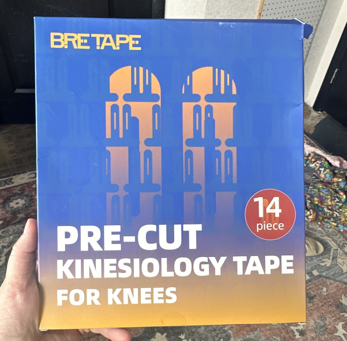 BRETAPE Pre-Cut Kinesiology Knee Tape 14 Piece Blue Size L/XL