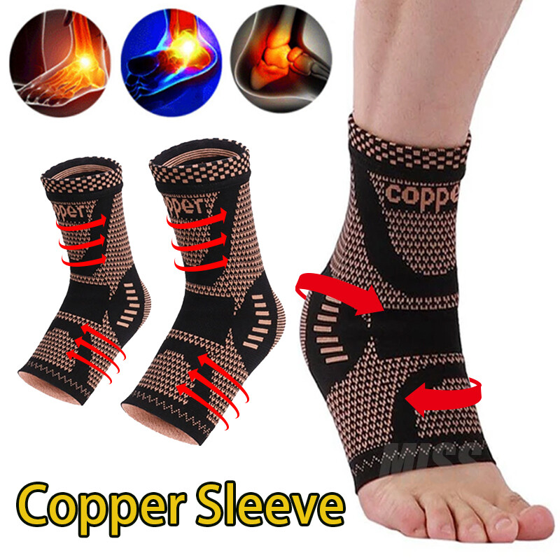 Copper Ankle Support Brace Compression Sleeve Socks Foot Pain Fasciitis Relief