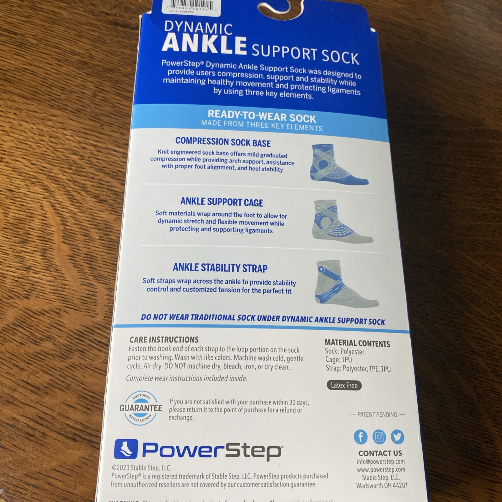 Powerstep Dynamic Brace Ankle Support Sock Right Size Small (M 4-6.5) (W 5-7.5)