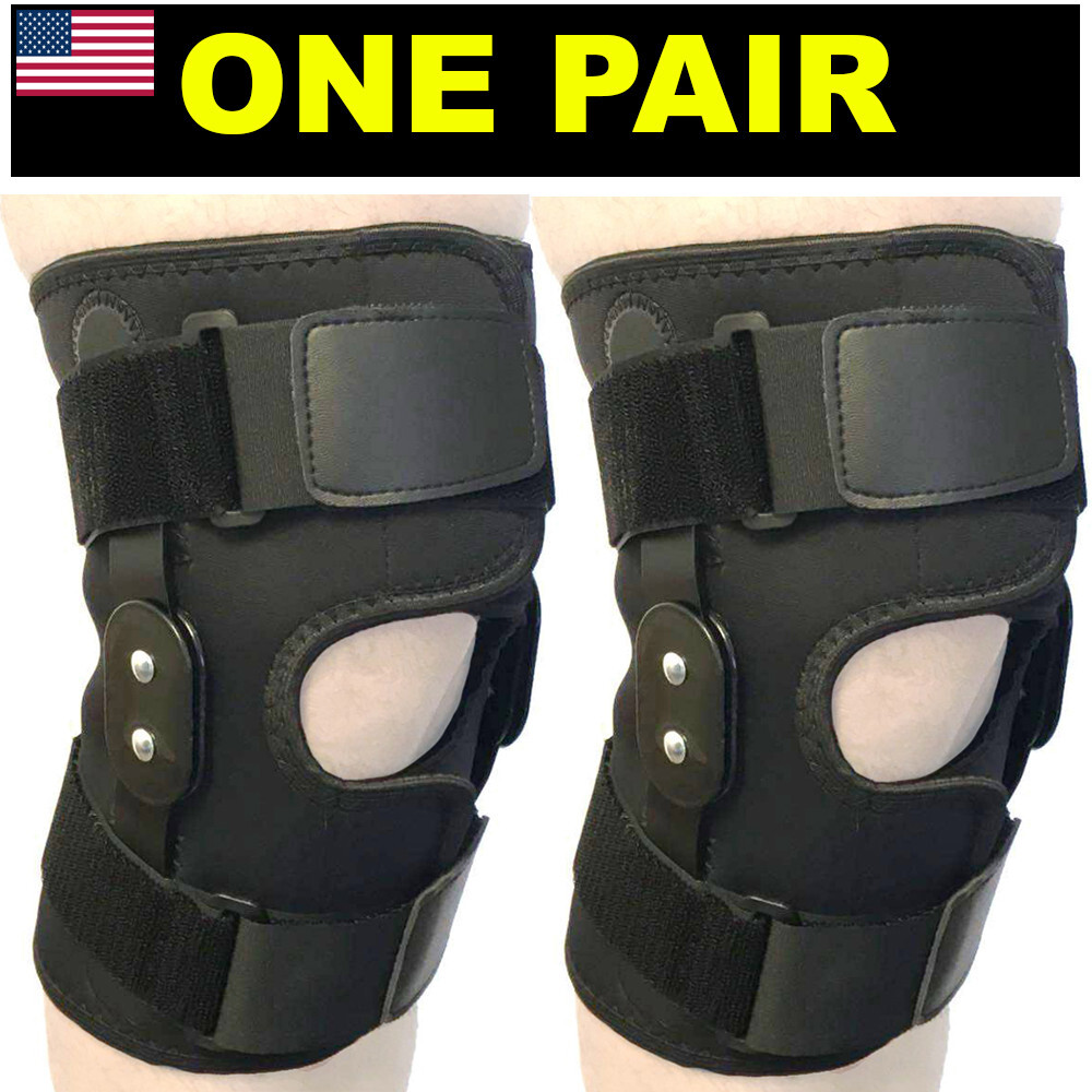 2X Hinged Knee Brace Adjustable Wraparound Open Patella Support Neoprene XLarge