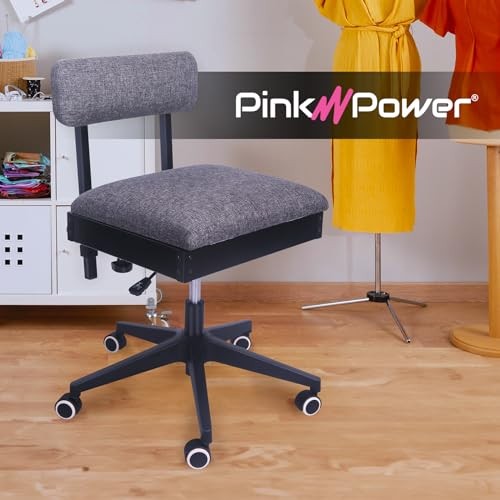 Sewing Chair with Wheels and Adjustable Back Support – Hydraulic Armless Grey