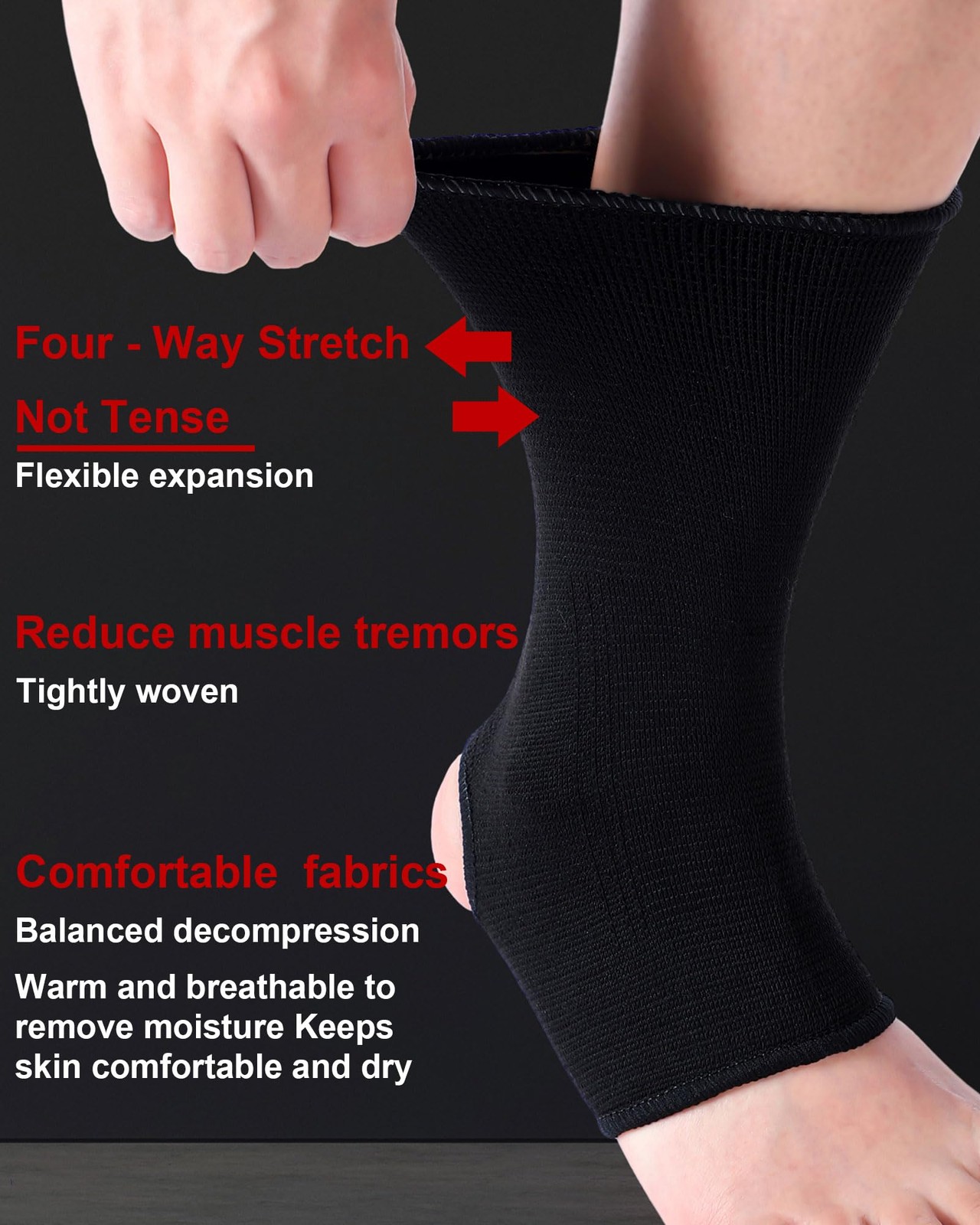 Handepo 4 Pairs Muay Thai Ankle Wraps MMA Compression Foot Large, Black