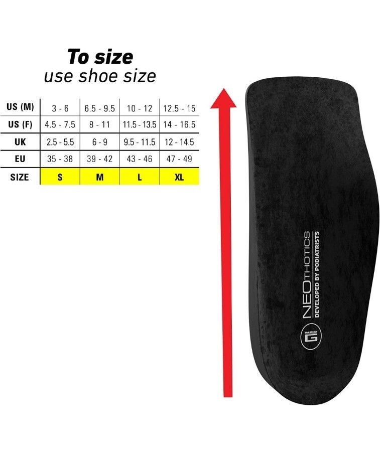NEOthotics PRO-EXPERT 3/4 length Orthotic Insoles, Medium- NEW!