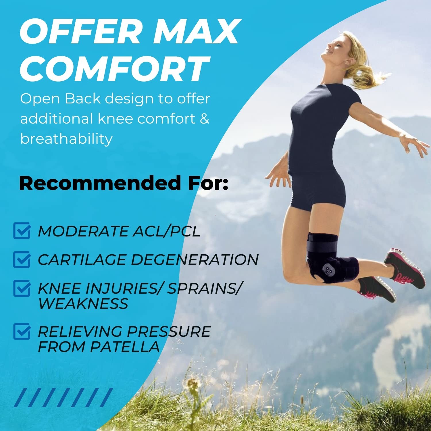 Hinged Knee Brace, Knee Immobilizer with Locking Dials & Side Stabilizers