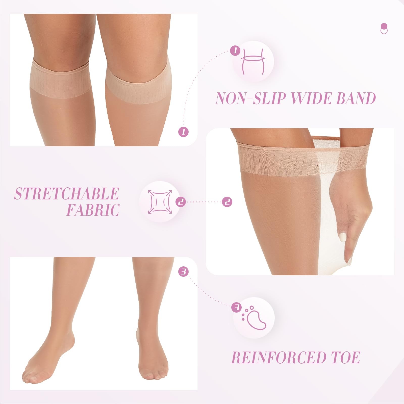 6 Pairs Plus Size Knee Highs for Women 15 Denier Sheer Nylon Socks Knee High …