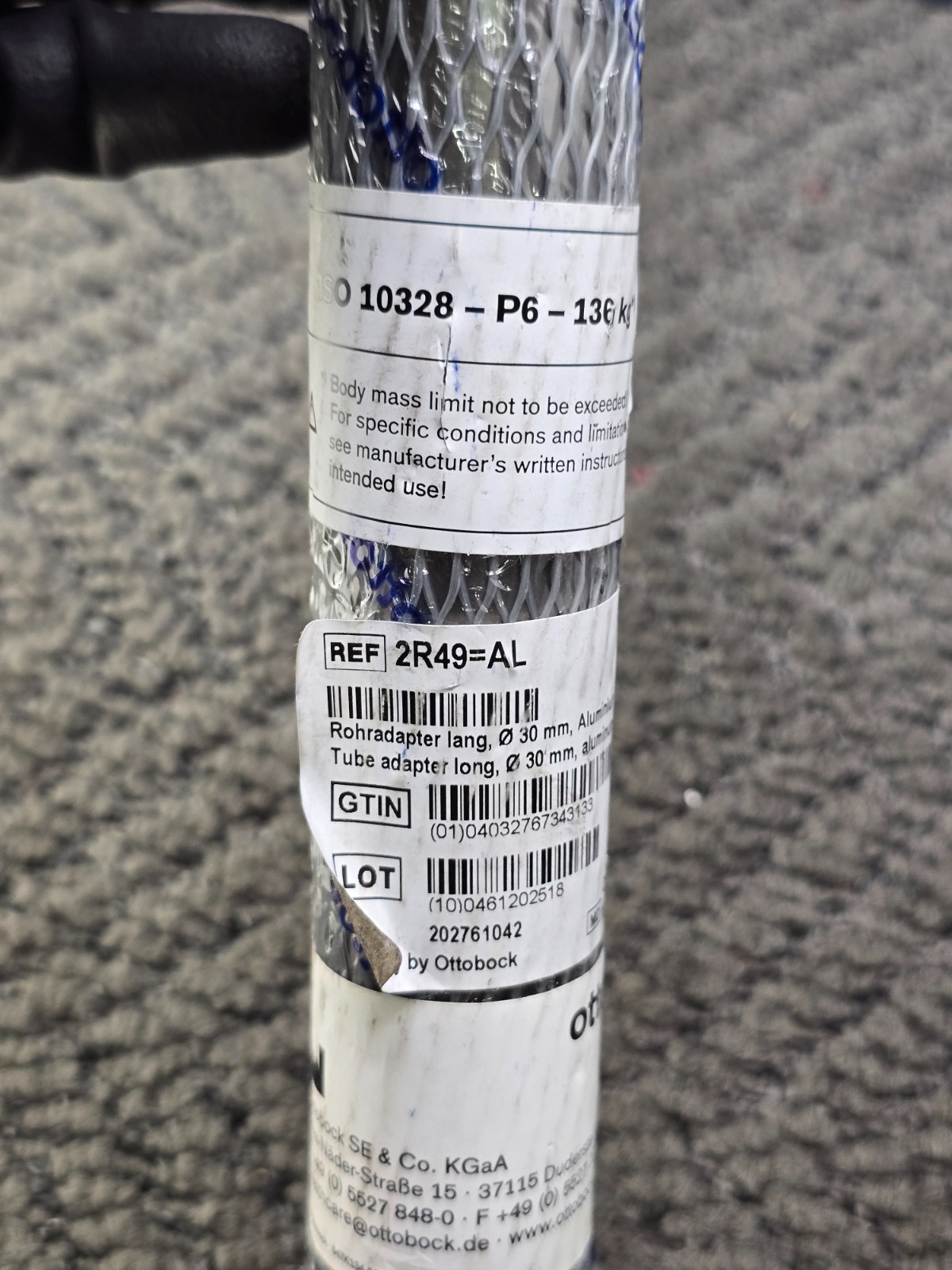 OTTOBOCK 2R49=AL: Tube Adapter Long Replacement, Ø 30 mm, Aluminum