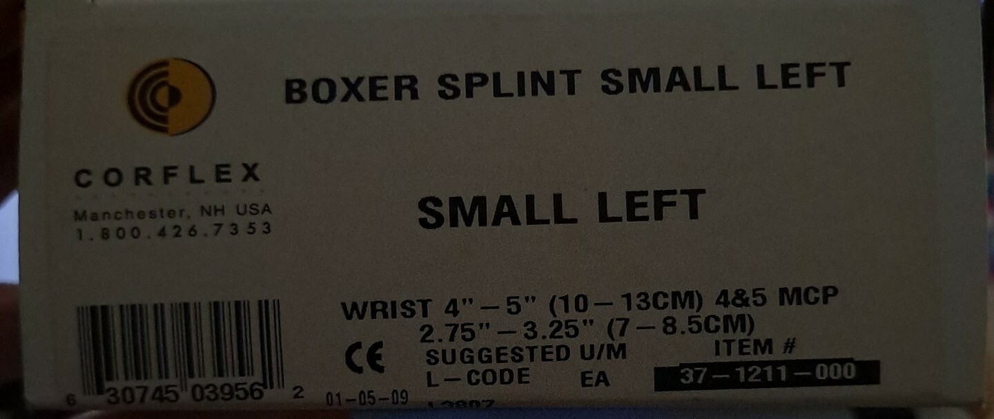 Coreflex Polycast Boxer Splint Small Left Wrist 4″-5″ 4&5 MCP #37-1211-000 NIB