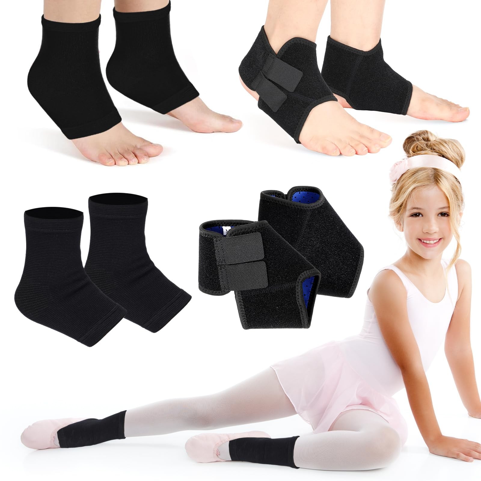 2 Pairs Kids Ankle Brace Foot Support Stabilizer Wraps Protector Black Large
