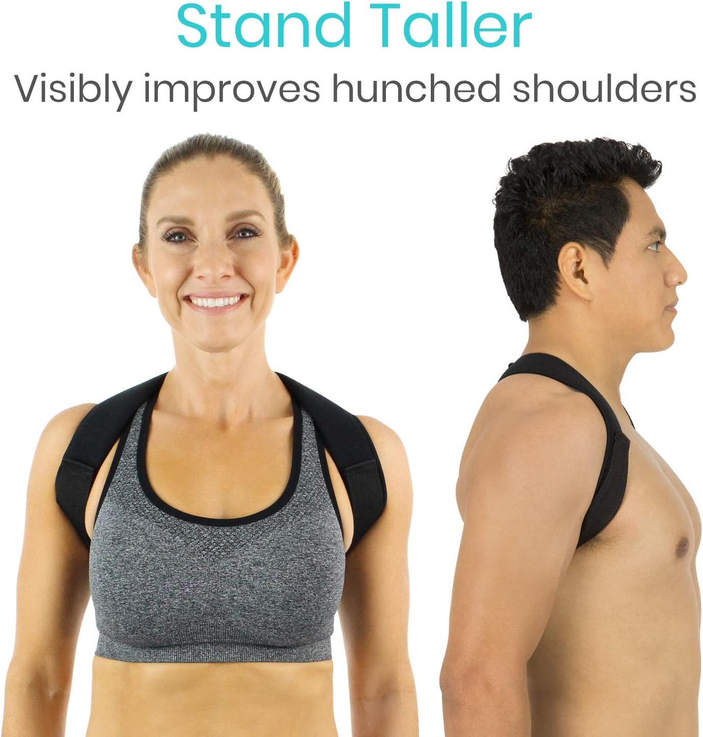 Vive Posture Corrector Support (Black) Small – Back, Upper Neck, Shoulder Suppor