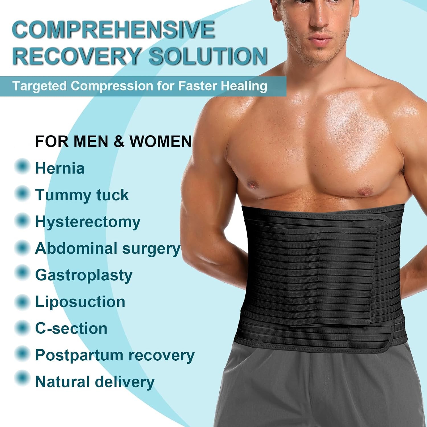 Abdominal Binder for Men & Women – Post Surgery Belly Band Adjustable Compress