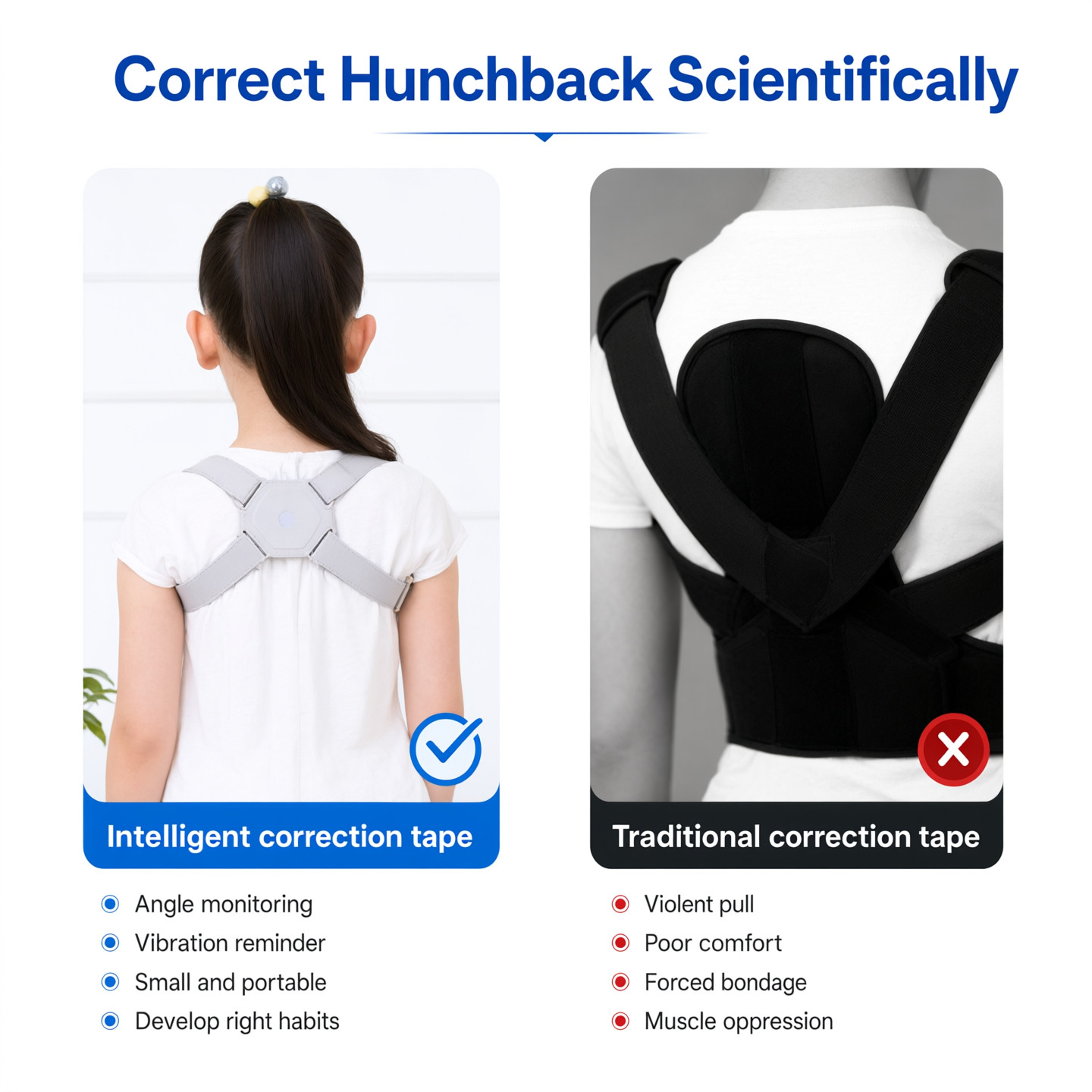 Smart Vibrating Posture Corrector Sensor Back Brace Adjustable Alignment Trainer