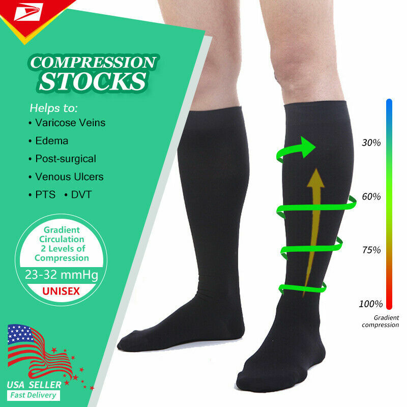 20-30mmHg Compression X Socks Graduated Knee High Mens Womens S-XXXL (3 Pairs)