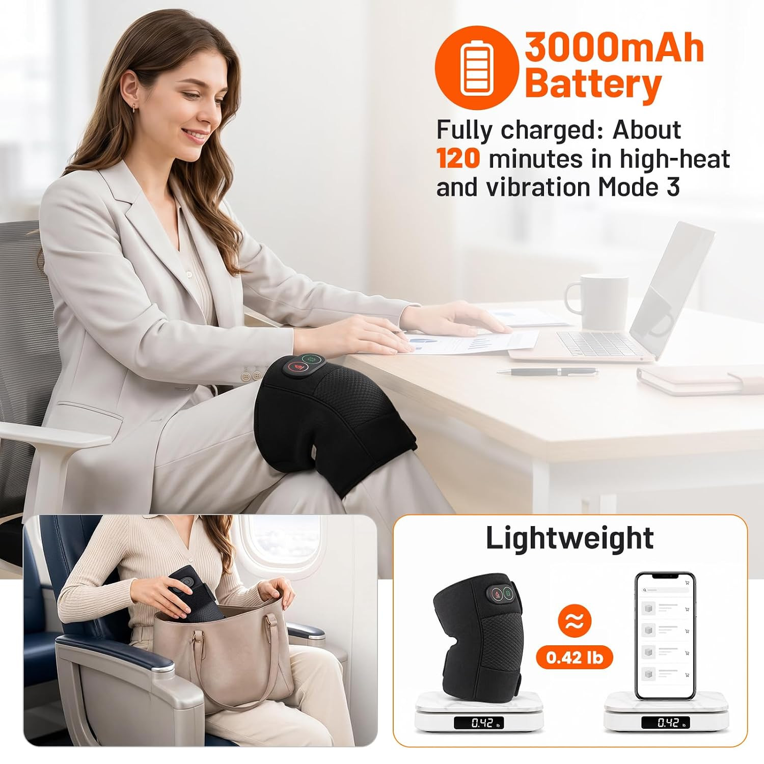 Knee Massager, Cordless Knee Heating Pad for Knee Pain Relief, Heated Knee Brace