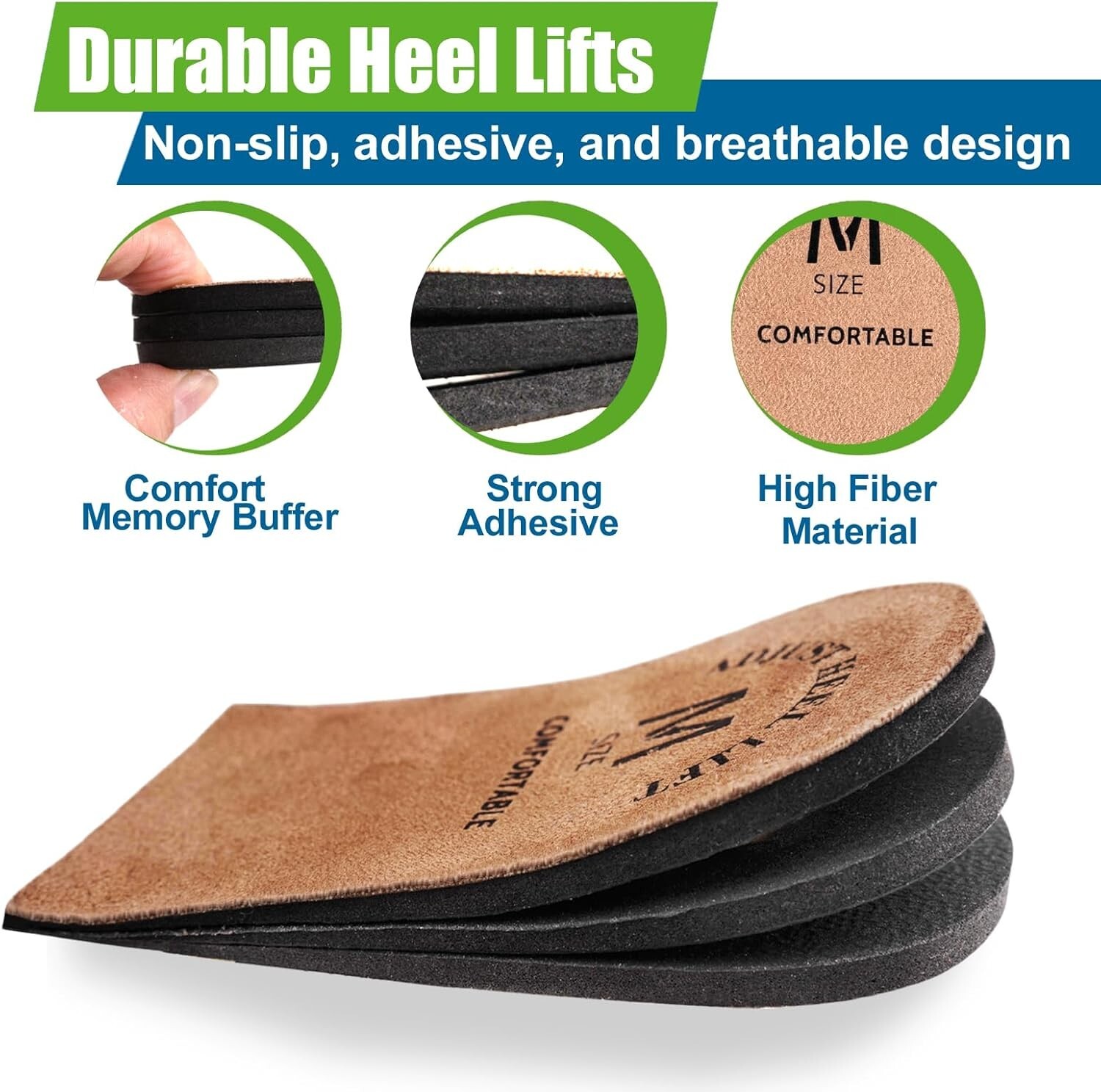 Heel Lifts for Men Women Pain Relief Shoe Inserts Height Increase Pack of 2