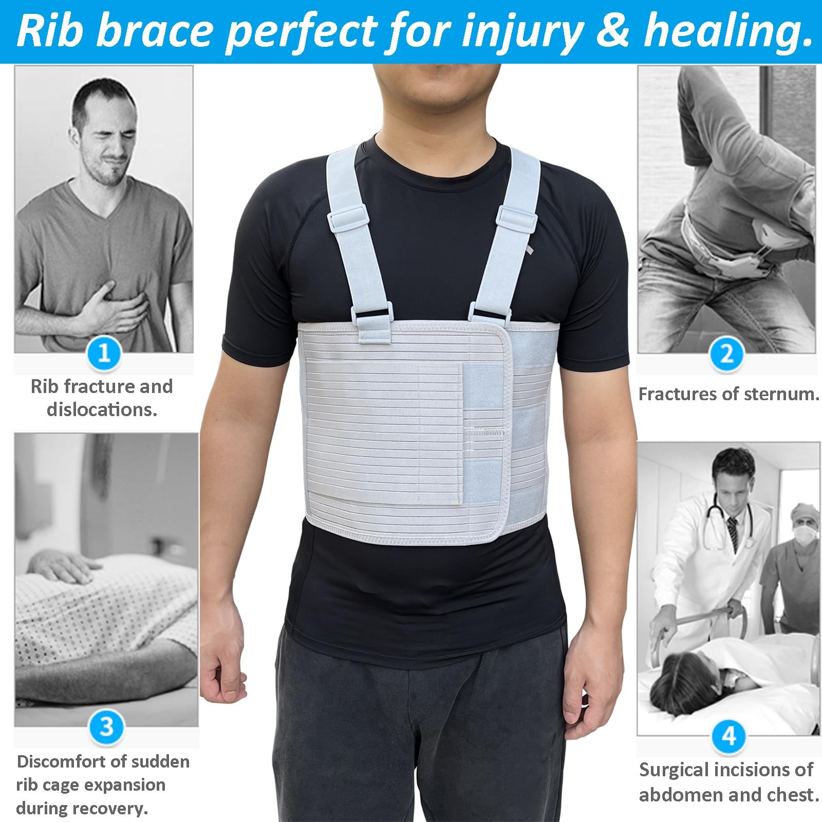 Rib Injury Chest Binder Brace Support Belt Compression Wrap XLarge Fits 4959