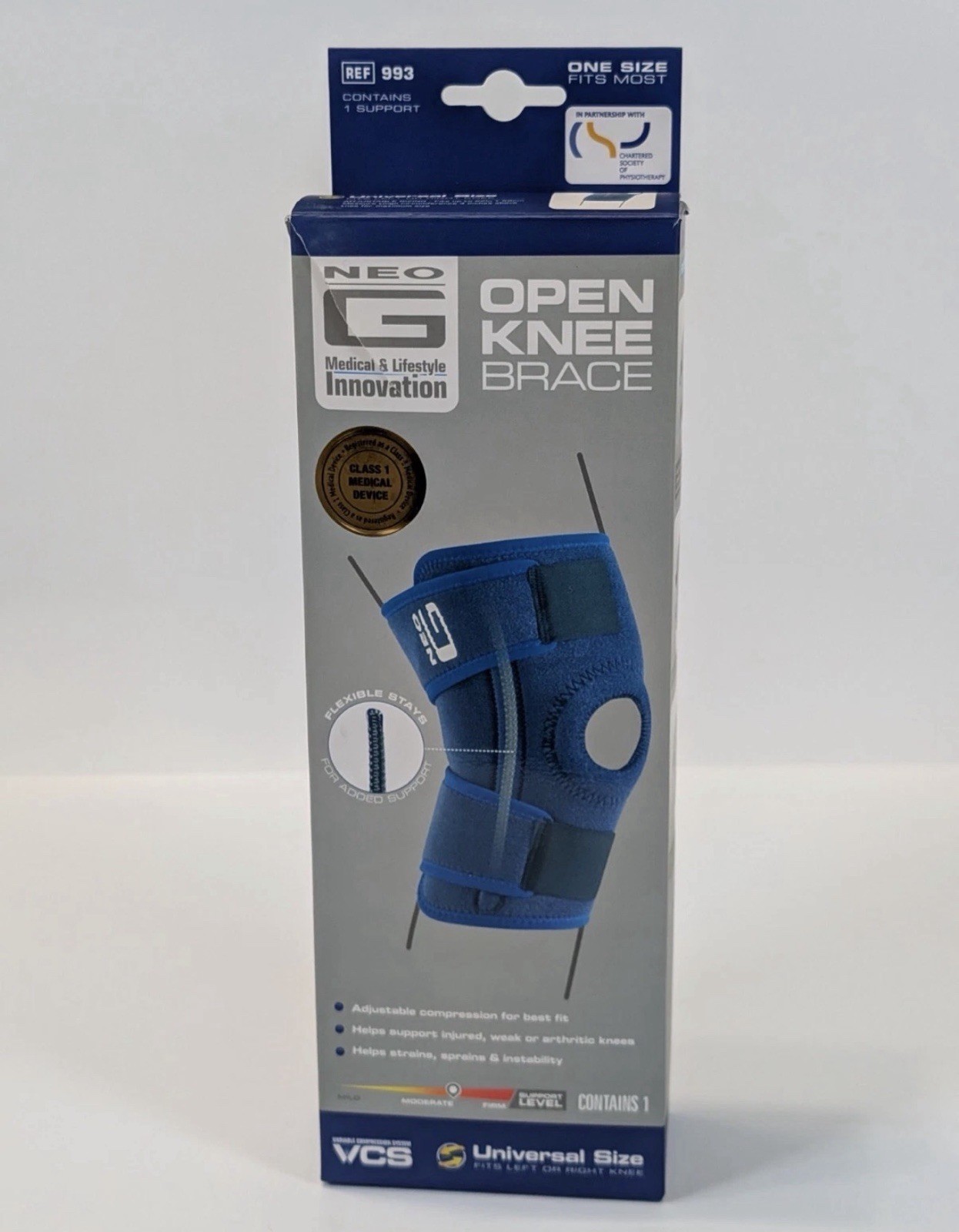 New Neo G Open Knee Brace Support Universal Size Adjustable Compression Open Box