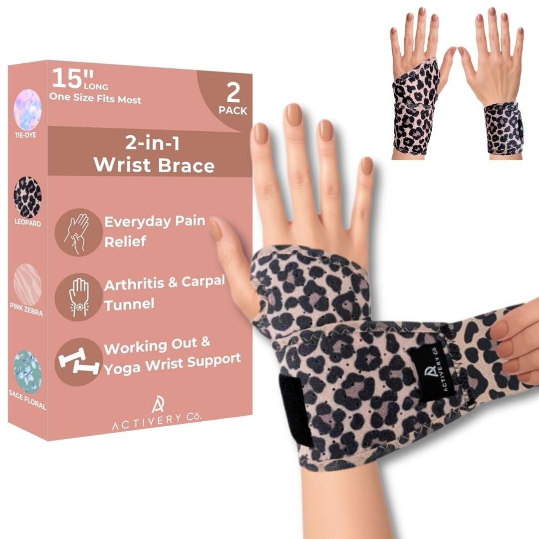 Activery Co. Carpal Tunnel Wrist Brace Left Hand, Right One Size, Leopard