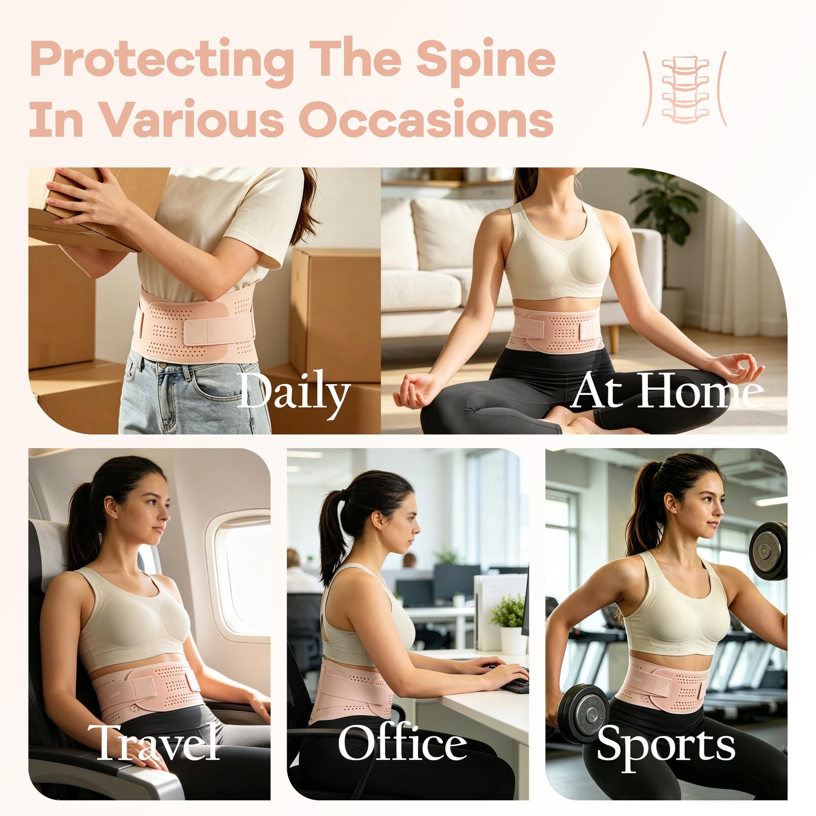 Ultra Thin Back Brace with 3D Lumbar Pad for Lower Back Pain Relief, Breathab…