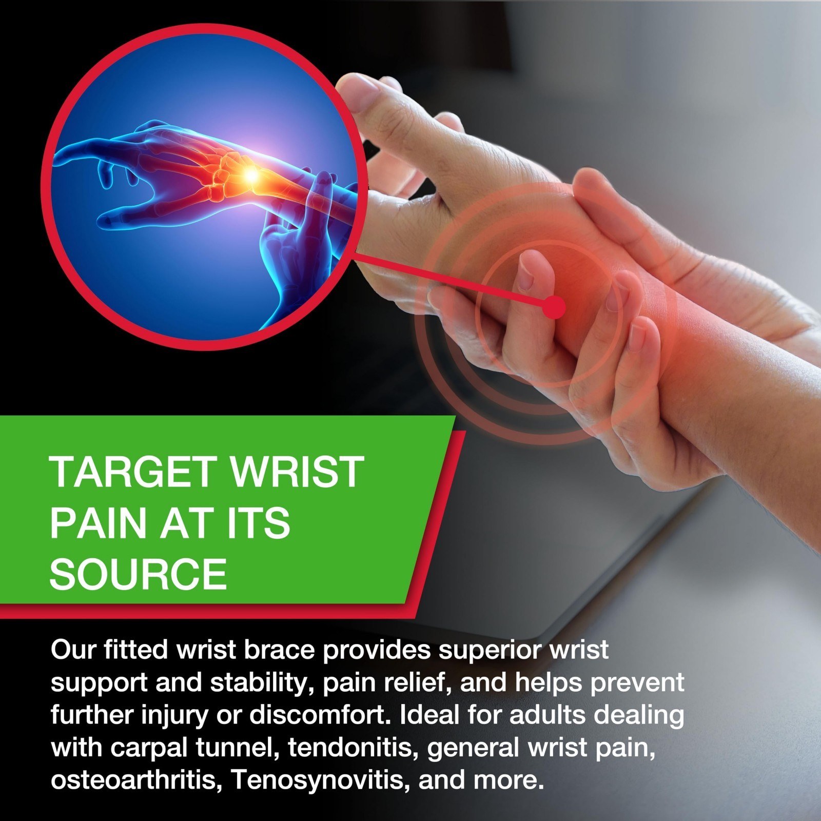 Fitted Wrist Brace for Men & Women – Pain Relief Support for Carpal Tunnel, Arth