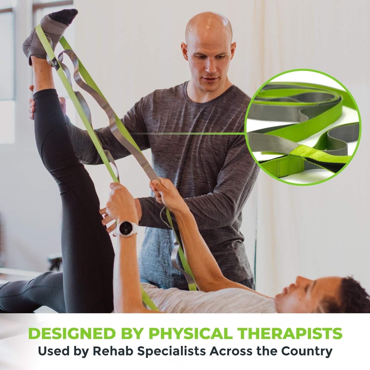 Durable Stretching Strap for Therapy & Flexibility – Includes 12 Exercise Guide