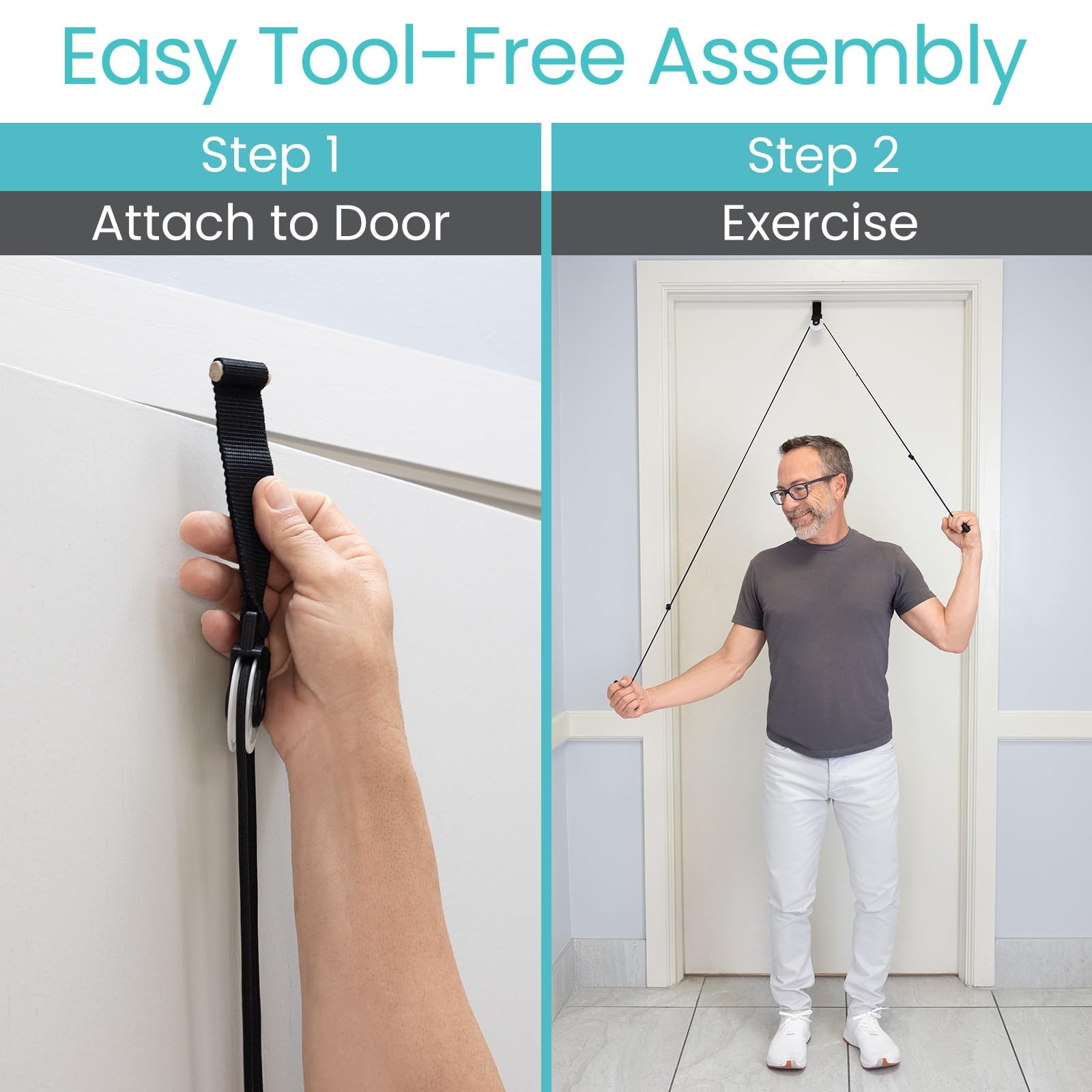 Vive Shoulder Pulley for Physical Therapy – Over Fabric Door Anchor, Black