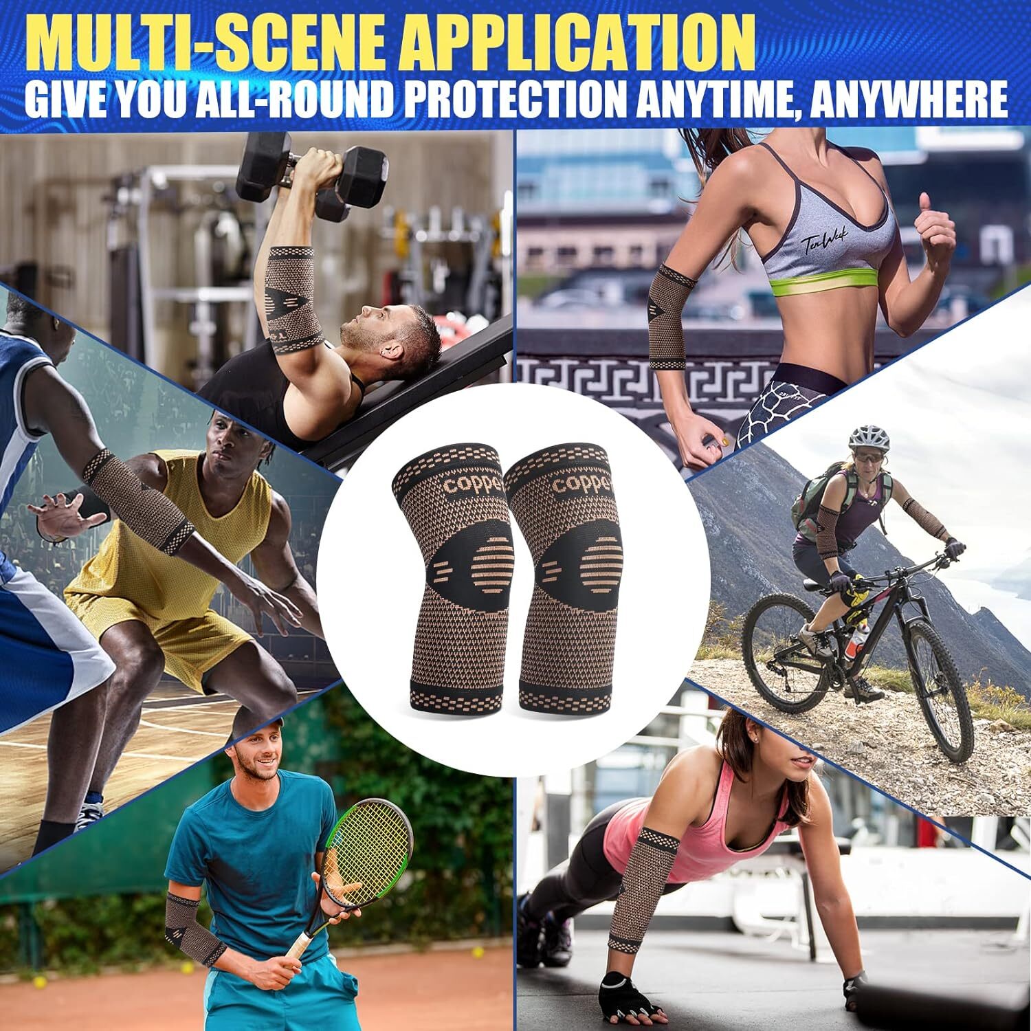Copper Elbow Brace Compression Support Sleeve Tennis Arthritis Joint Pain Relief