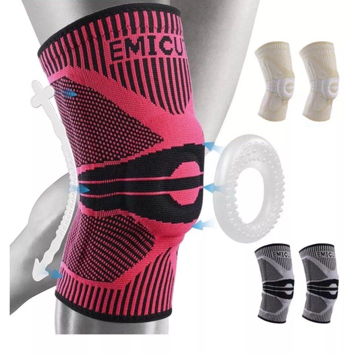Emicute 2 Pack Copper Fiber Knee Brace for Support Pink And Black