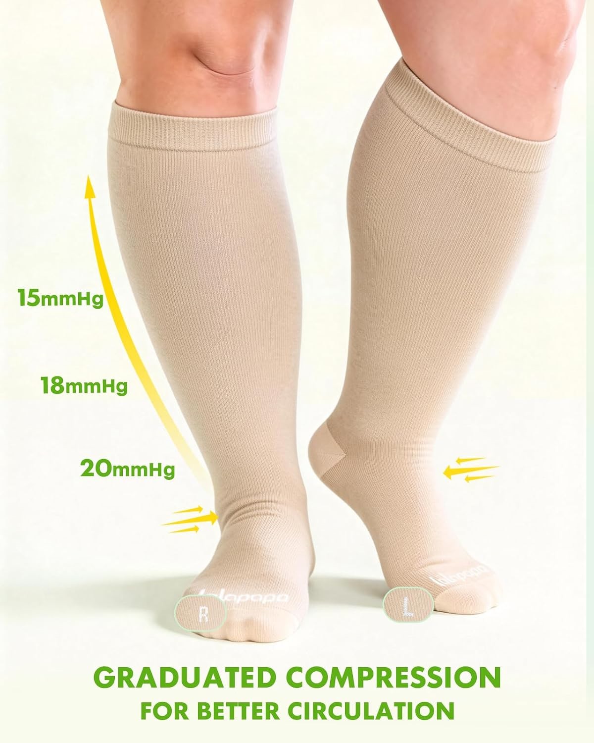 Wide Calf Beige Grey Bamboo Compression Socks XX-Large Women’s