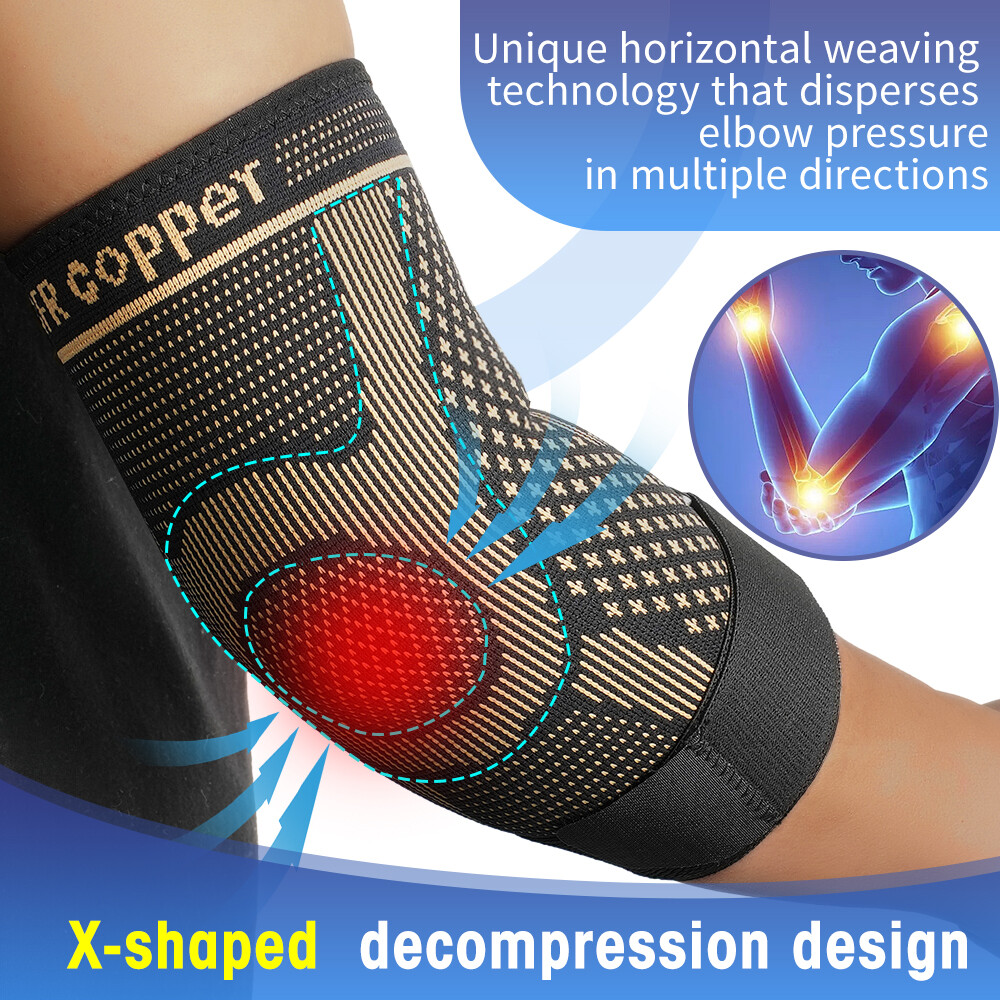 Compression Elbow Support Brace Arm Sleeves Copper Infused for Joint Pain Relief