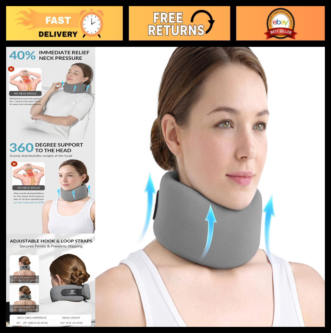 Memory Foam Neck Brace – Adjustable Cervical Collar for Pain Relief & Support