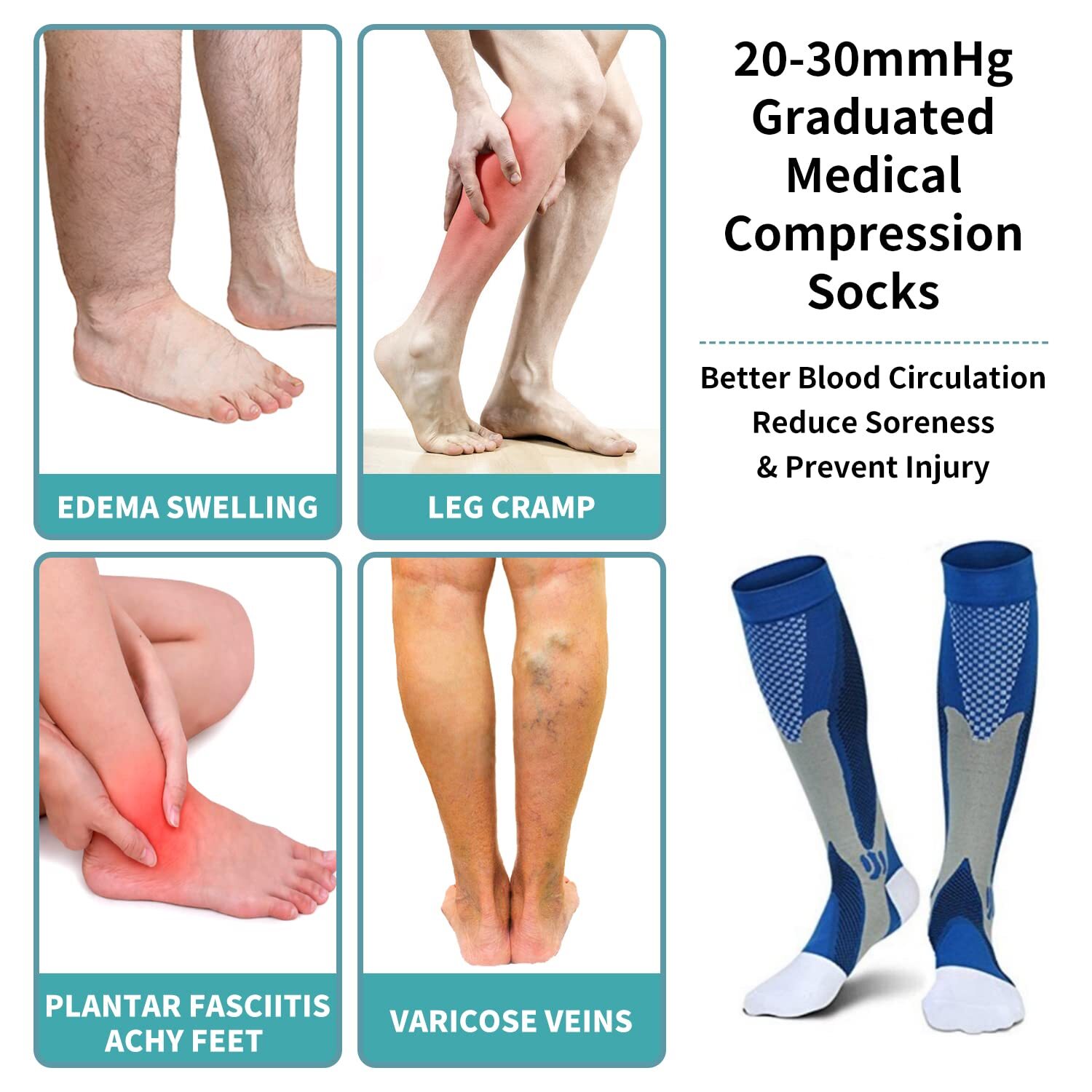 Compression Socks Stockings Knee High Medical 20-30 mmHG S/M – X/XL Womens Mens