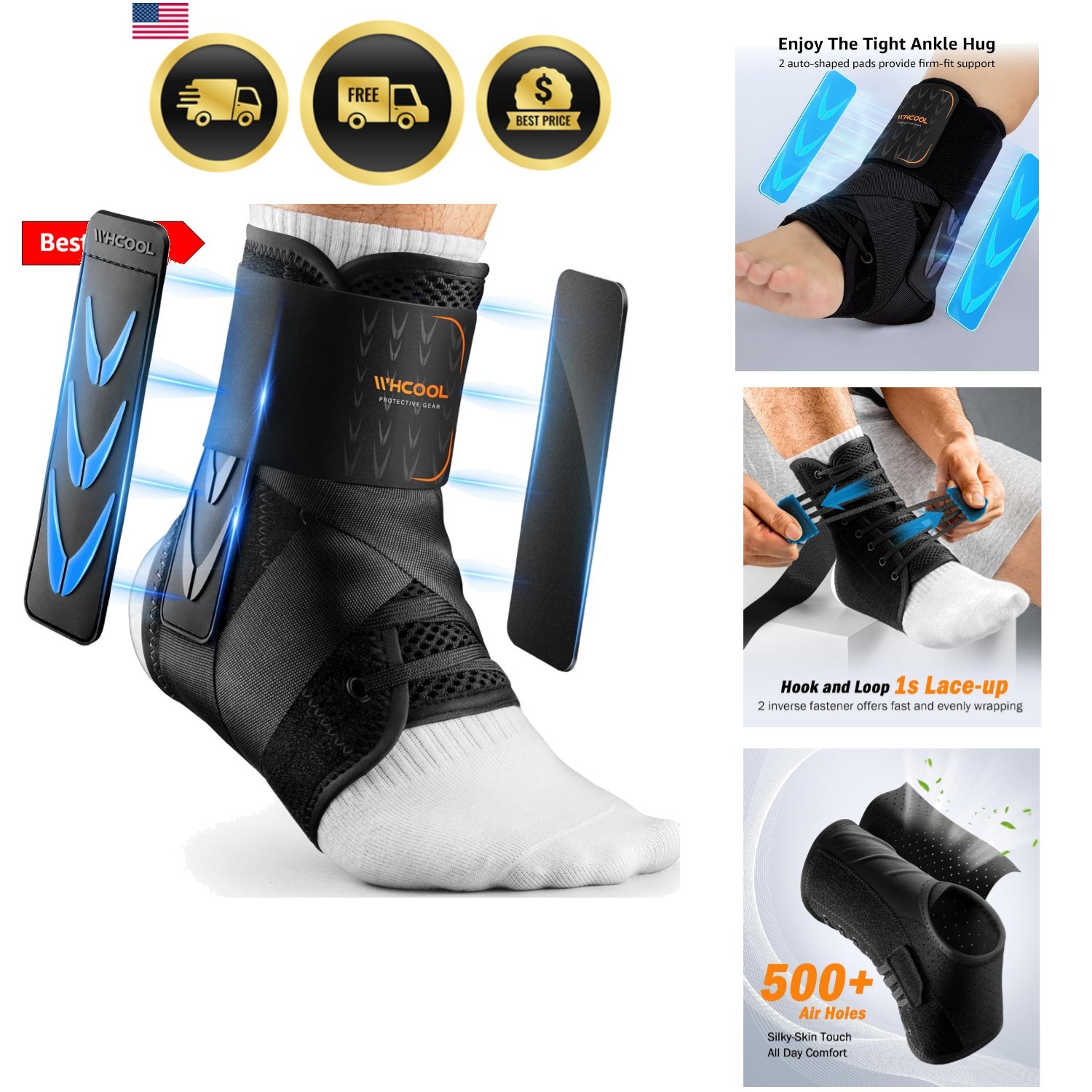 Slim-Fit Ankle Brace for Sprained Ankle, Quick Lace Up Ankle Support for Wome…