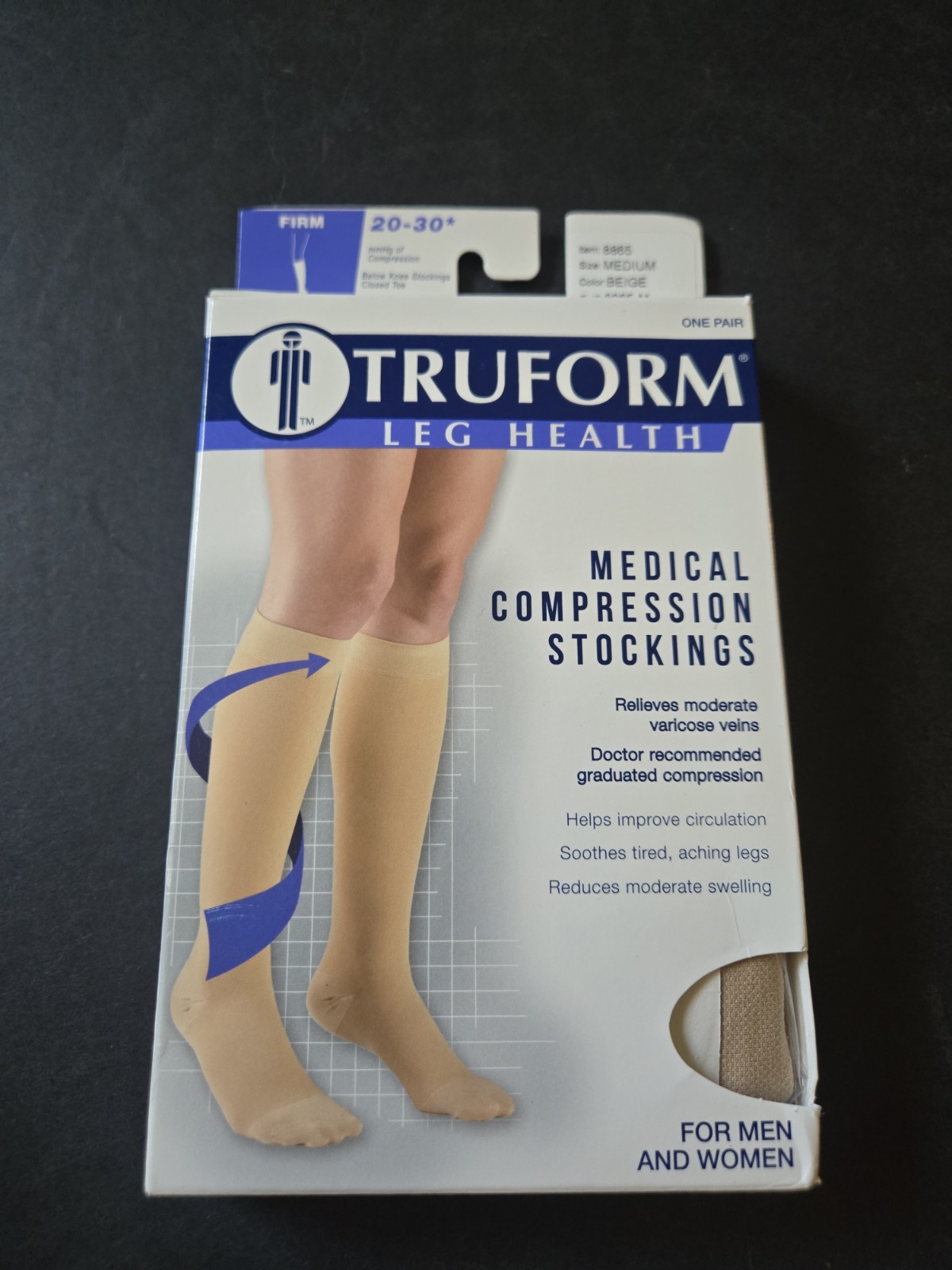 Truform 20-30* mmHg Firm Below Knee Stockings 8865-M Beige Closed Toe One Pair