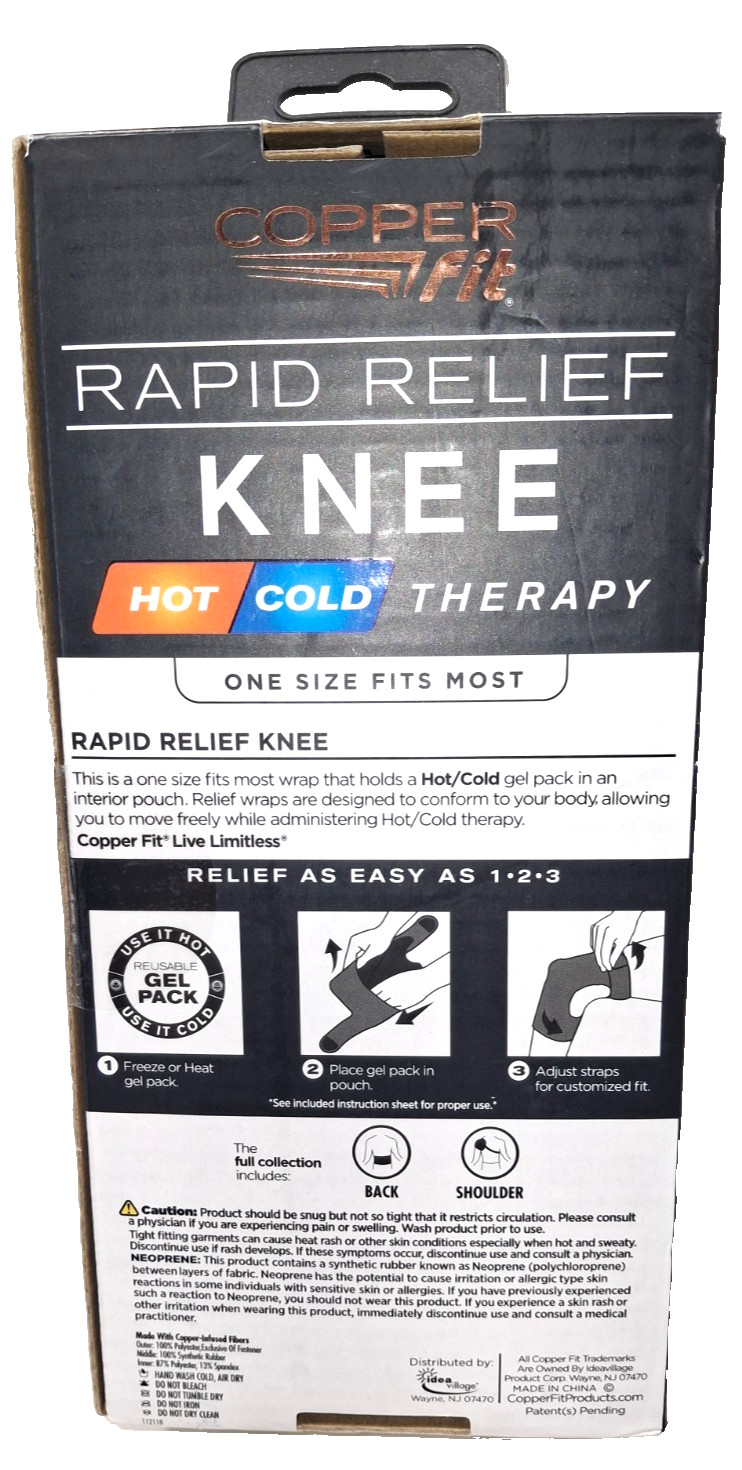 Copper Fit Rapid Relief Knee Hot Cold Therapy Adjustable Wrap One Size Fits Most