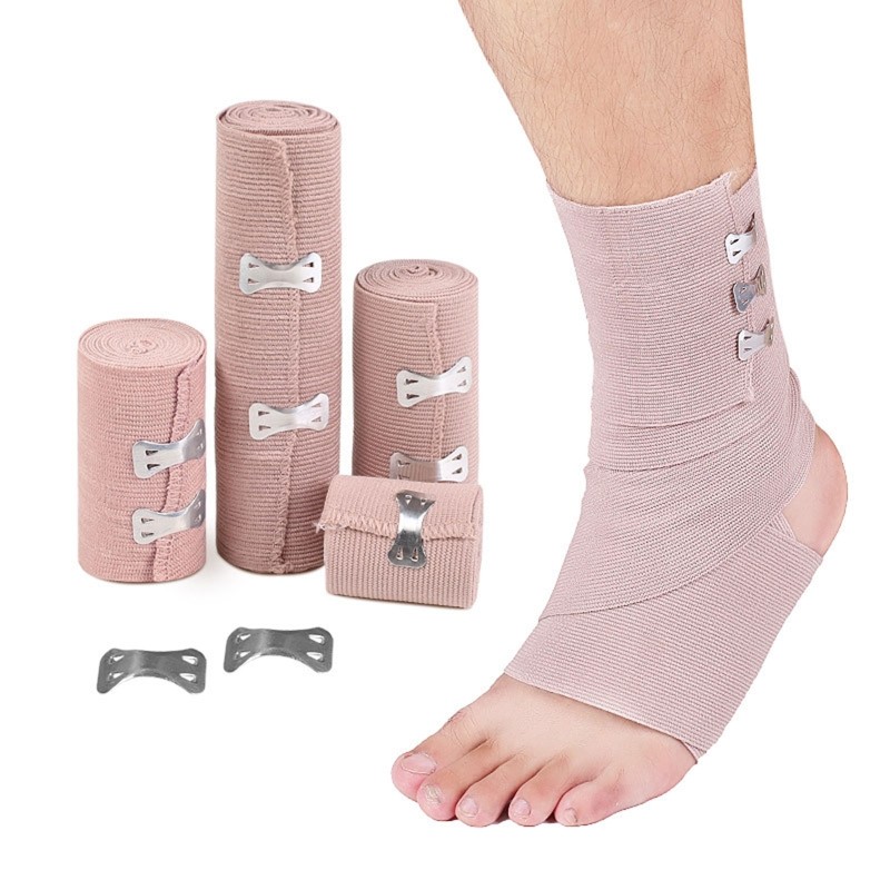 Roll Of Elastic Compression Bandage Wrap with Hooks, Athletic Sport Support Tape