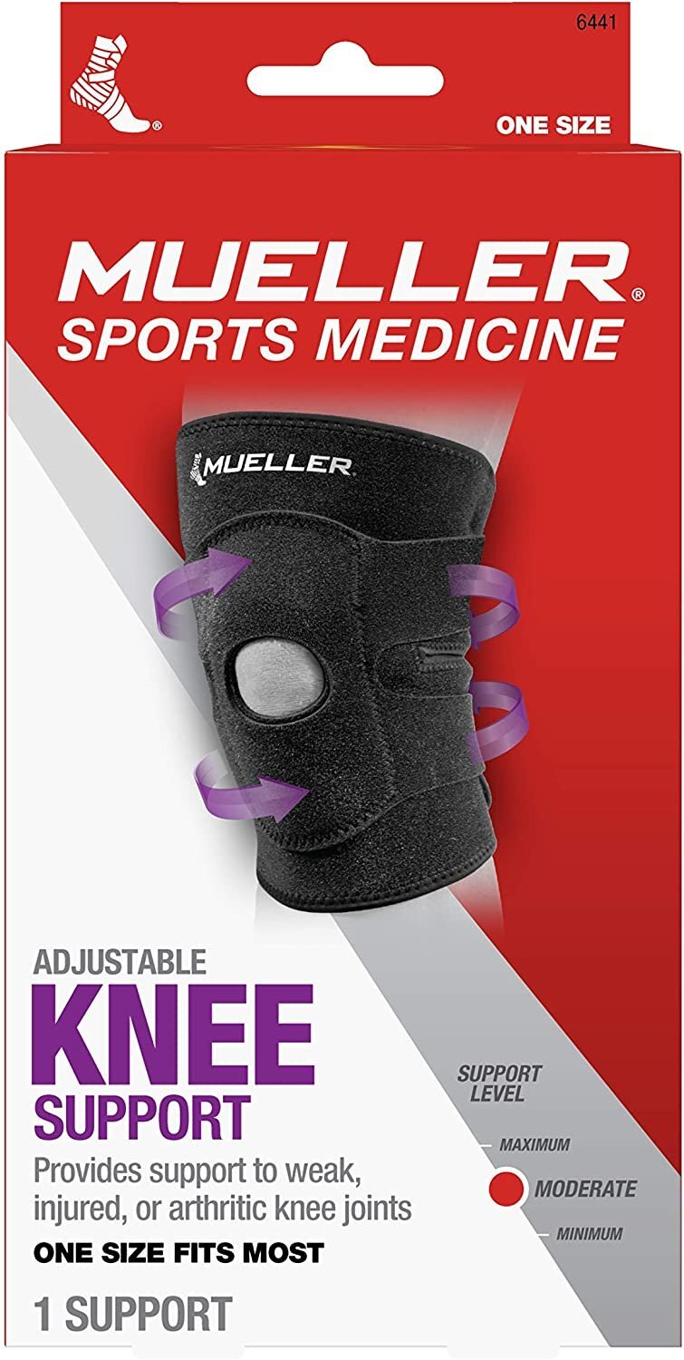 Mueller Sport 6441 Adjustable Knee Support Pain Relief One Size Black Color 1ct