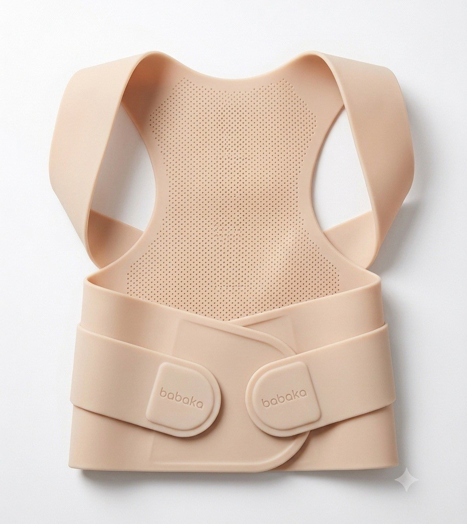 Babaka Adjustable Posture Corrector Brace for Back & Shoulder Support, Beige