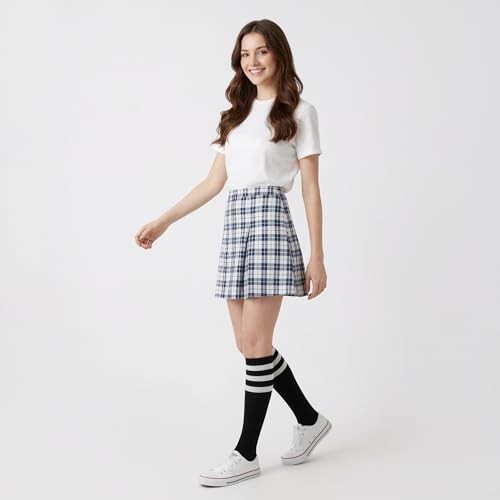 Cotton Knee High Socks Triple Stripes Over the Calf Retro 5-9 A03-black/White