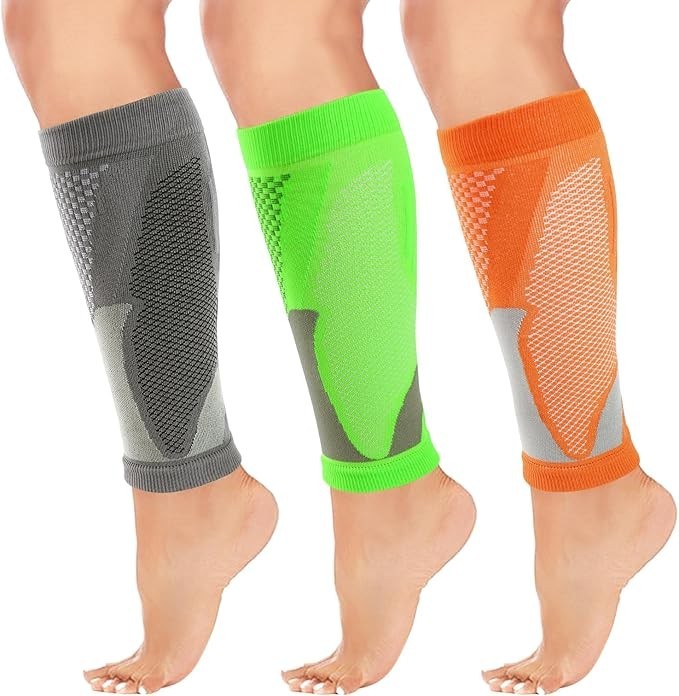 3 Pairs Calf Compression Sleeve Men Women Running Athletic Orange Yellow Grey