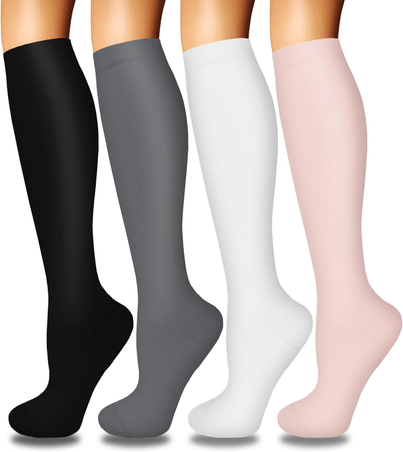 4 Pairs Compression Socks for Women Circulation-Best Support for Nurses,Running,