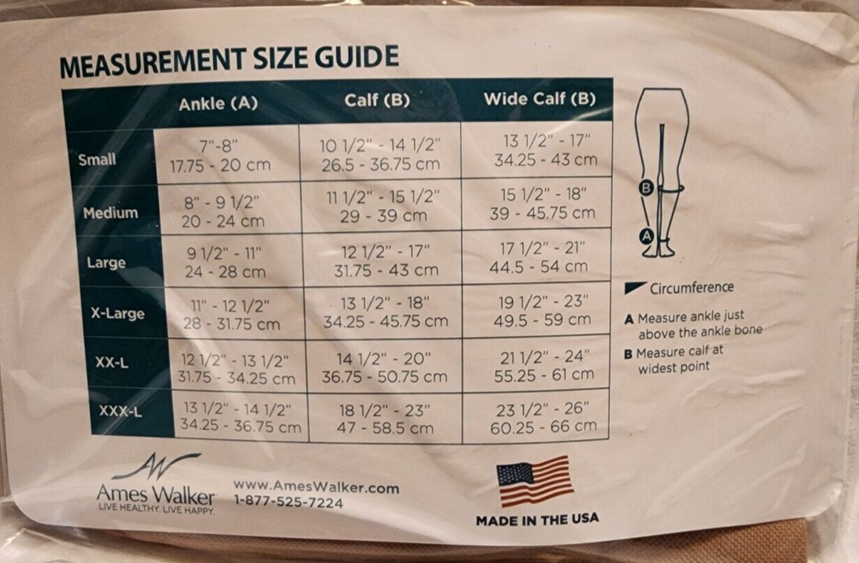 Ames Walker Medical Support Closed Toe Knee Highs – Large – Beige – 20-30mmHg