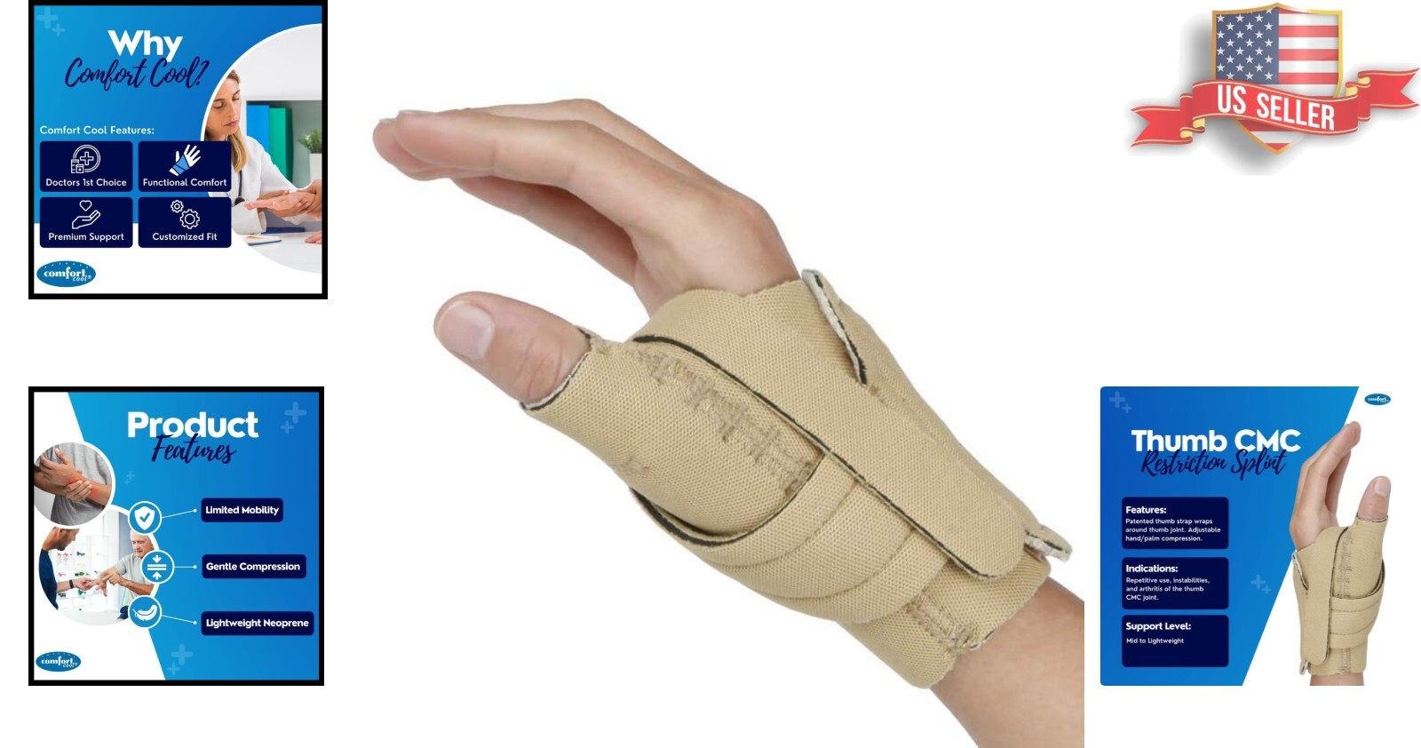 Soft Terry Cloth-Lined Thumb Brace for Limited Mobility – Right Hand Size Medium