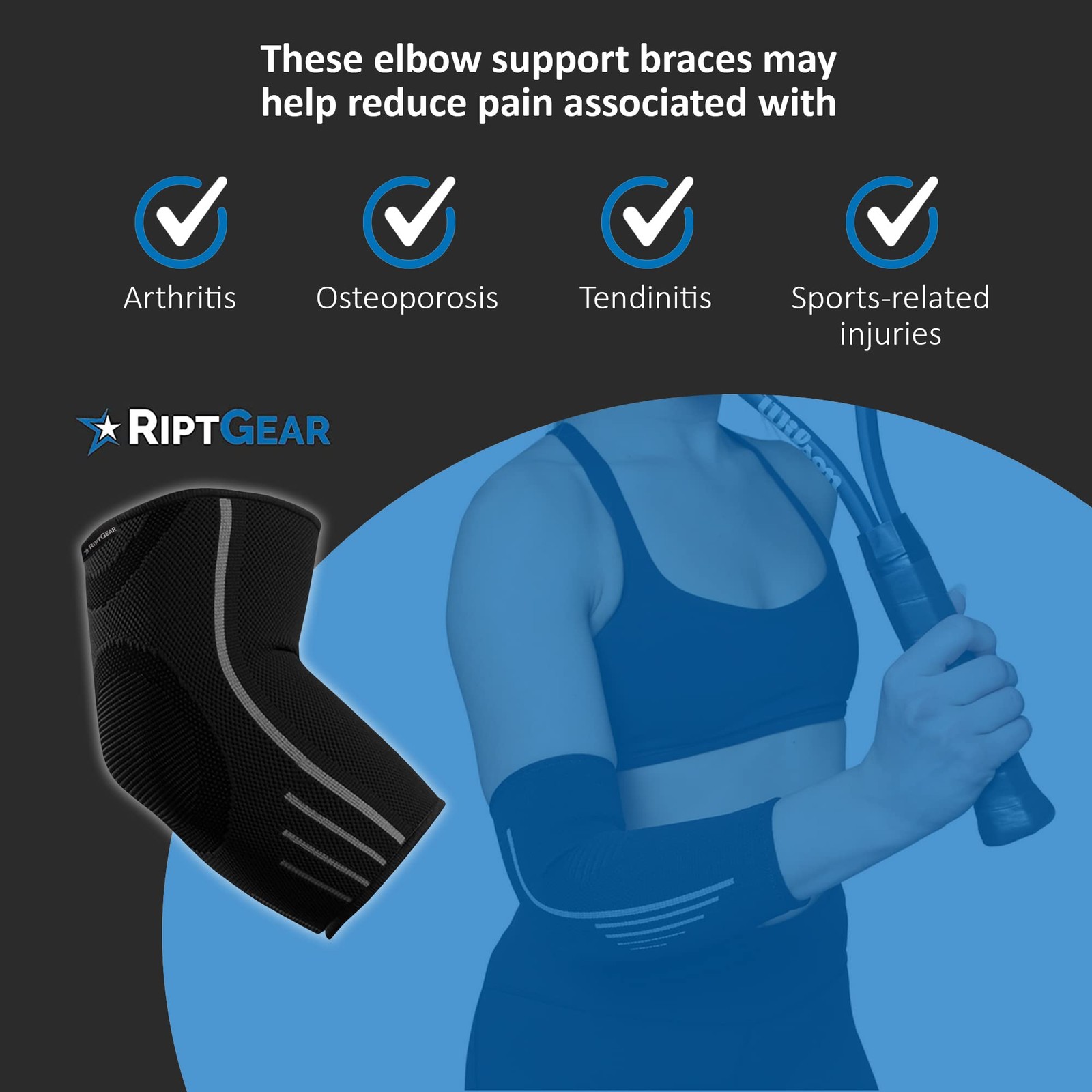RiptGear Elbow Compression Sleeve – Brace for X-Large, Black (1 Pack)